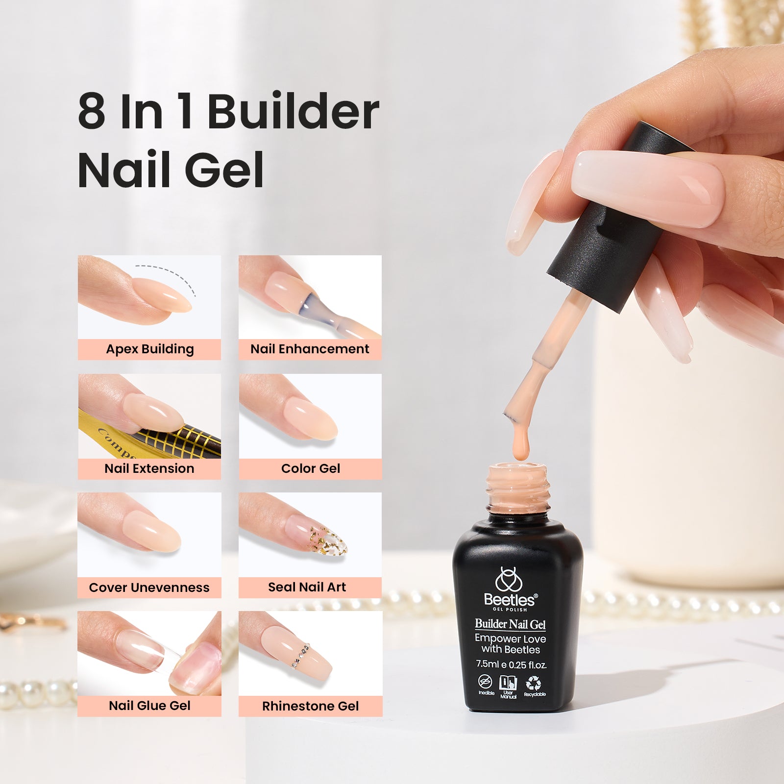 Beetles 8-in-1 Builder Nail Gel Set: 6 Colors Set for Strength and Beauty