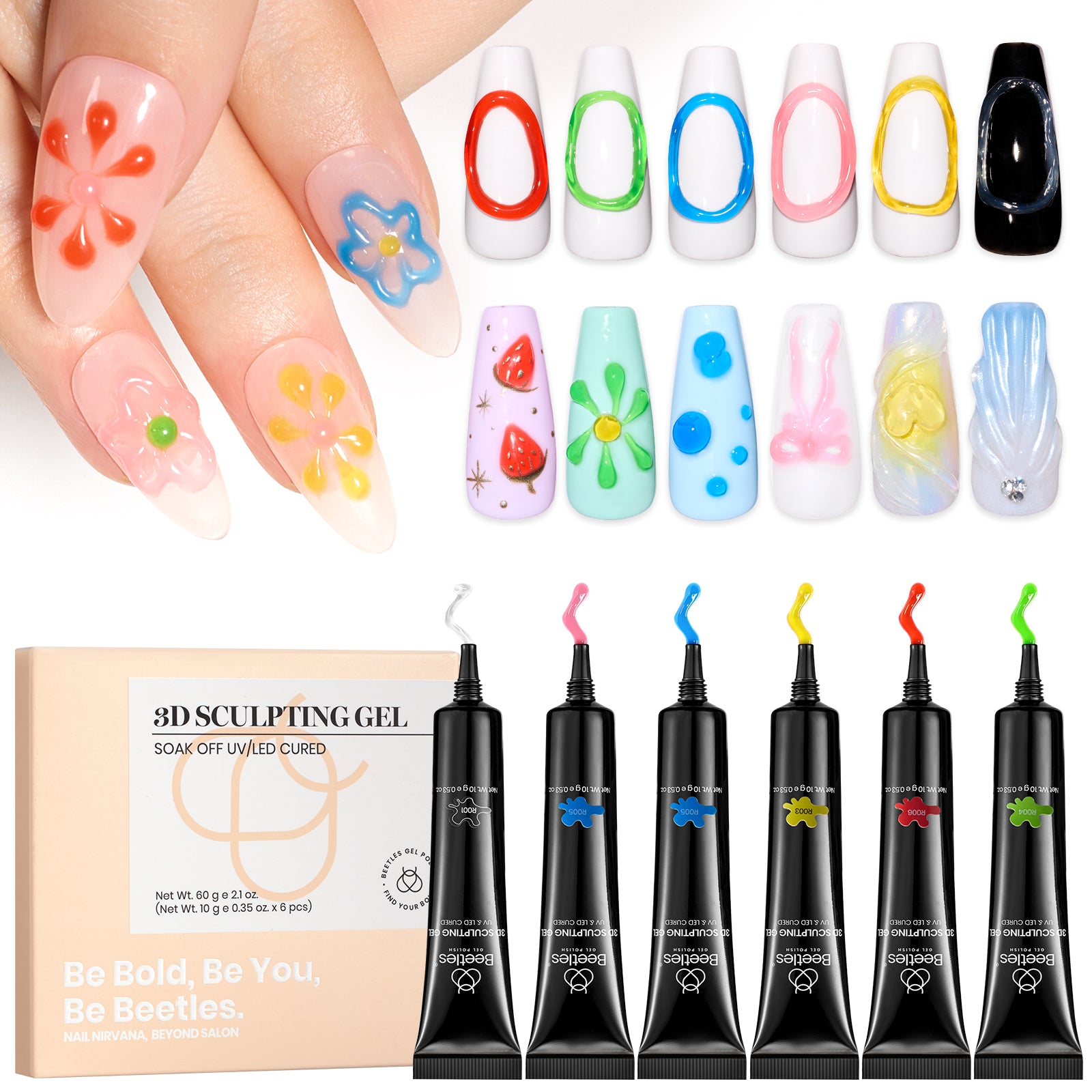 ヘンケル　ネイルキット Beetles 6 Colors 3 in 1 Clear 3D Sculpting Gel-each 5g – Beetles