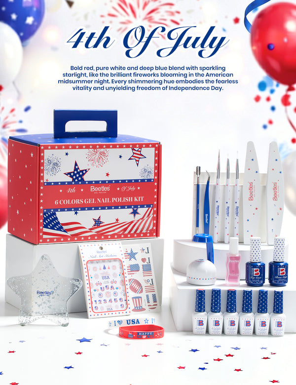 Beetles 4th of July Nails Hema-free Gel Kit With UV Nail Lamp-Create Patriotic Nail Looks