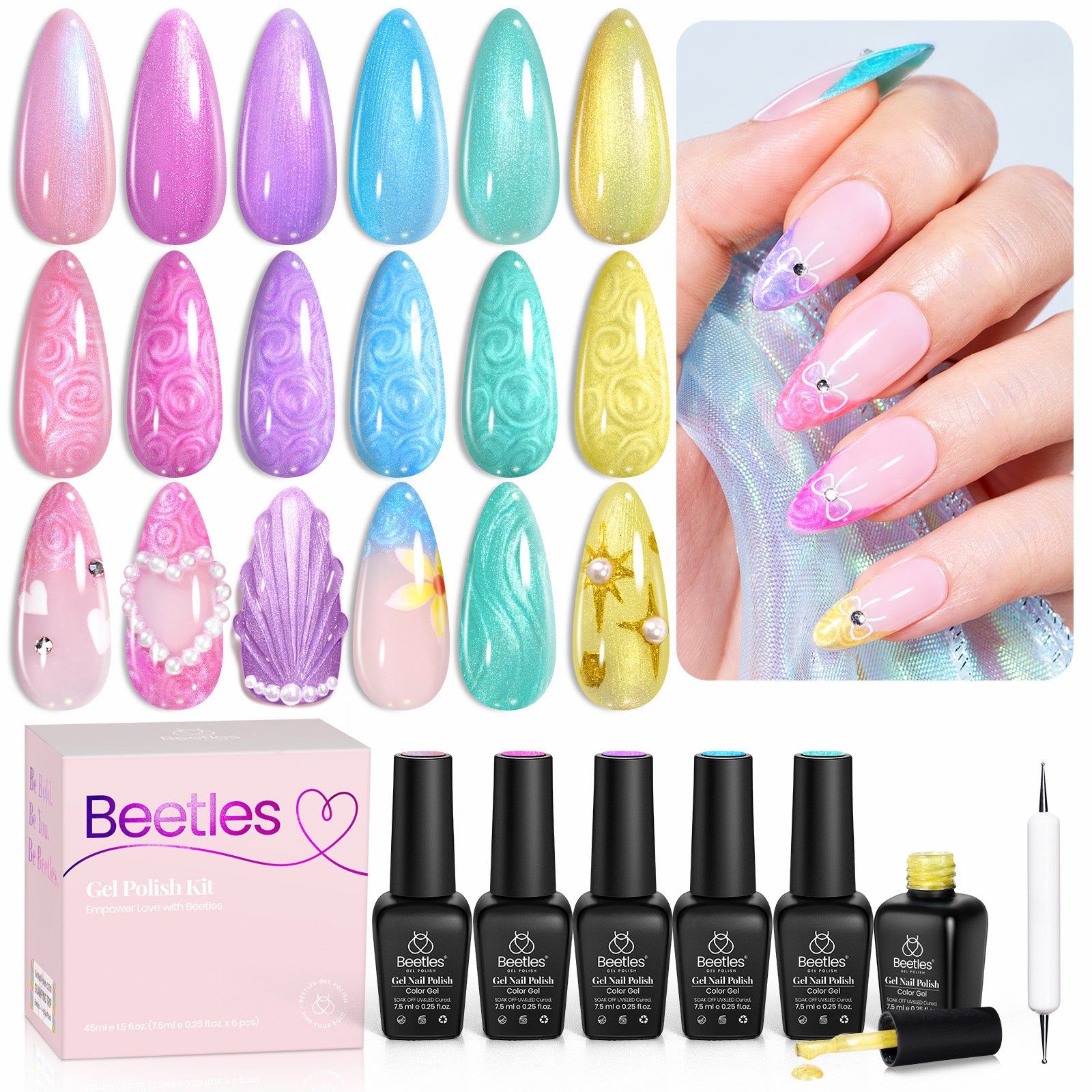 Pastel Whirlwind | 6 Colors Shell Thread Dreamy Mermaid Gel Polish Set