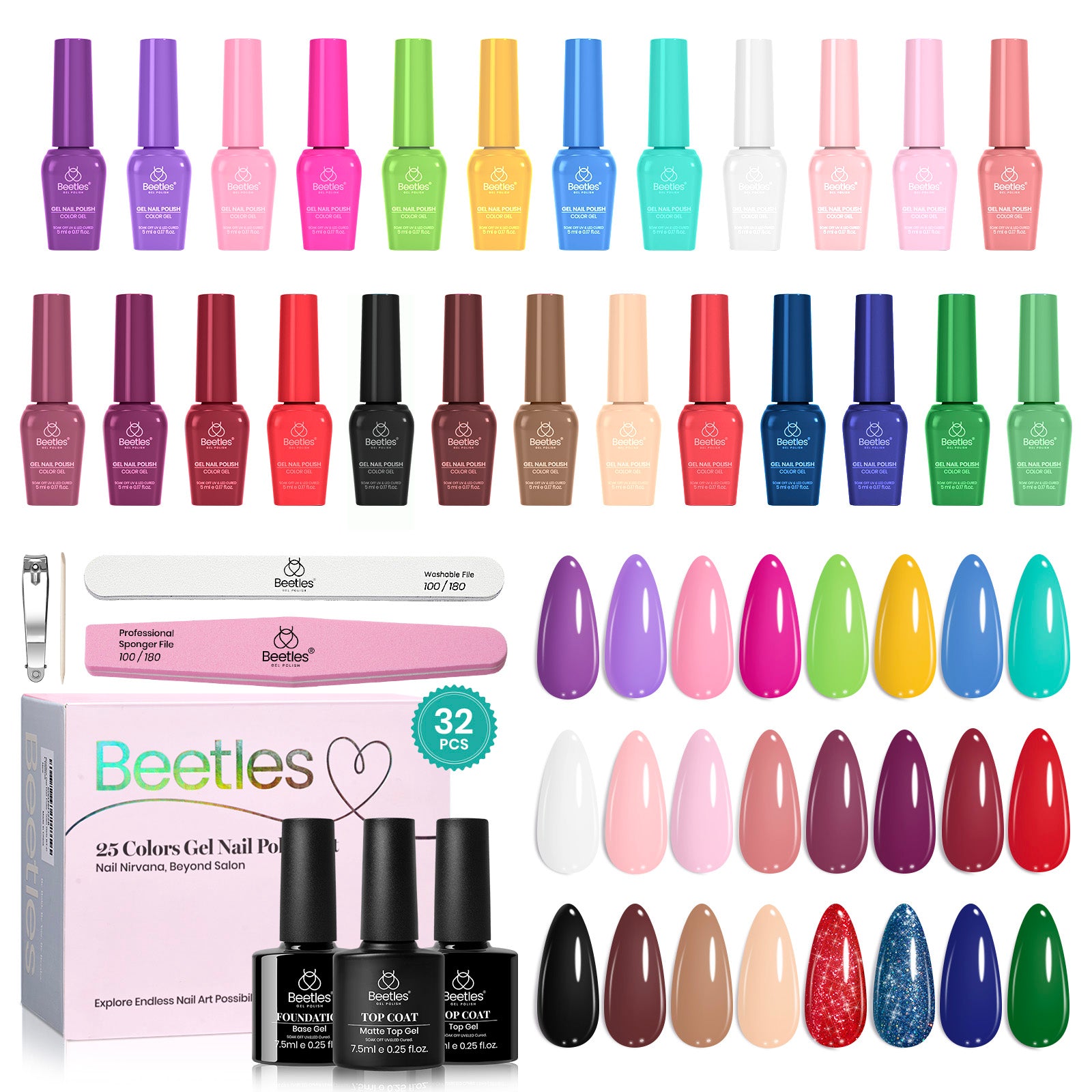 Beetles Gel Nail Starter Kit Summer Nails 25 Colors with UV Light