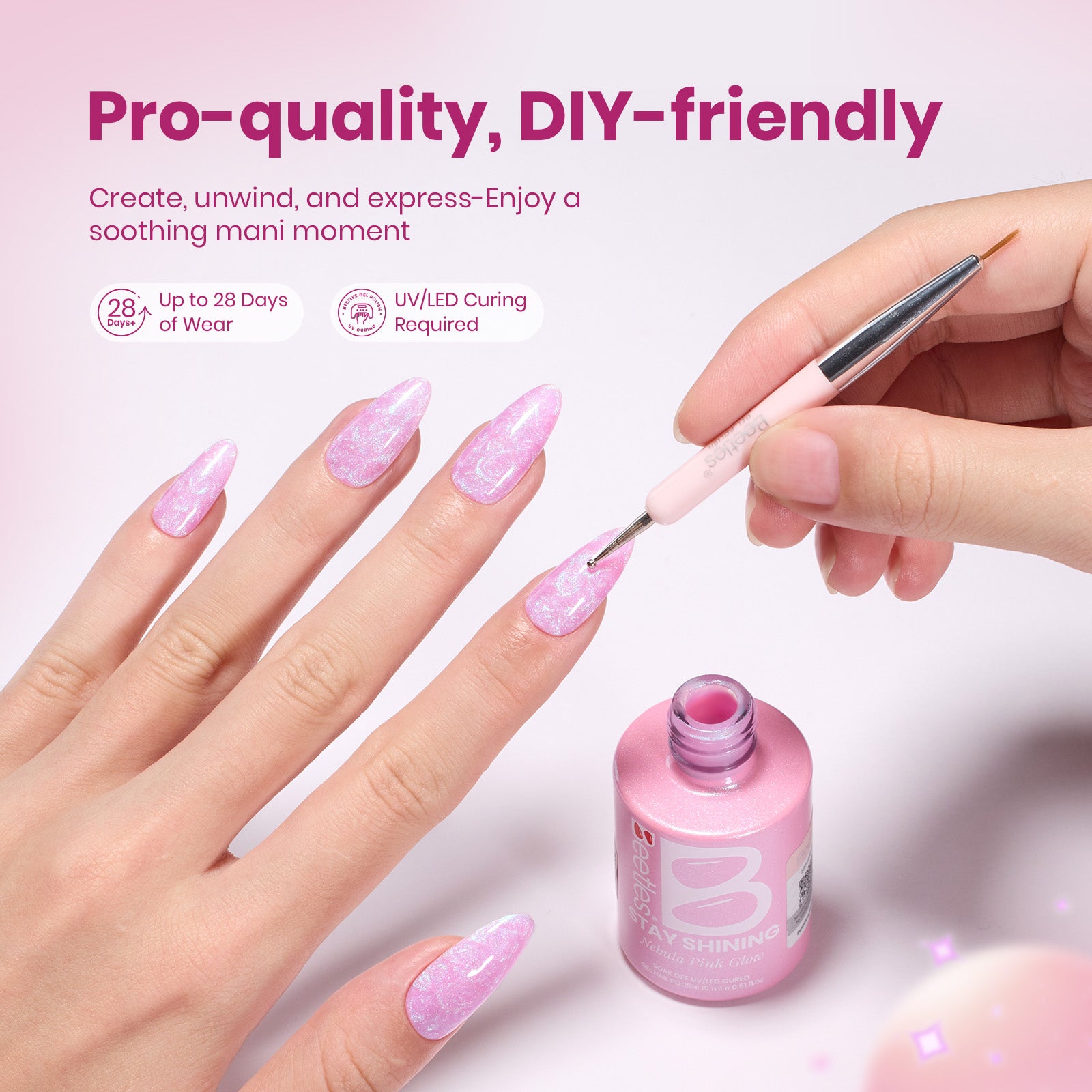 Beetles Gel Polish Nebula Pink Glow - 15ml of Cosmic Glow