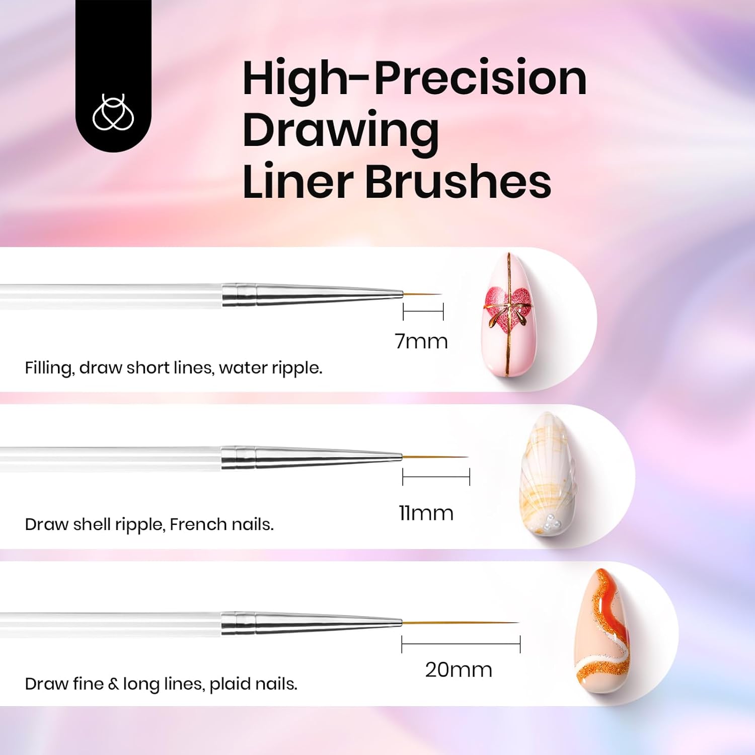 8pcs Nail Art Liner Brush Set: Precision Gel Application