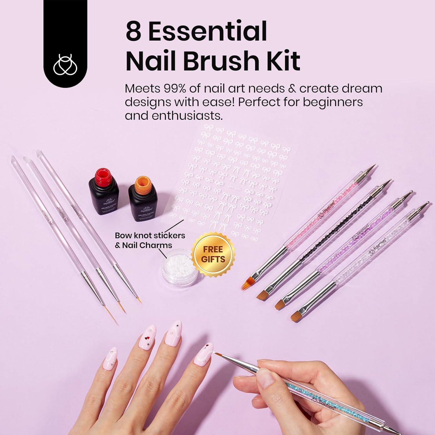8pcs Nail Art Liner Brush Set: Precision Gel Application
