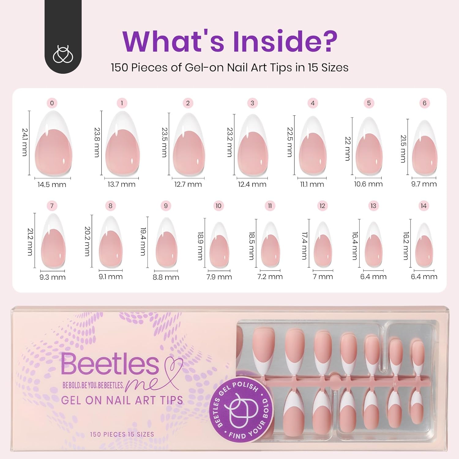 Medium Almond Pre-French Tip Press on Nails in 150PCS 15 Sizes#010