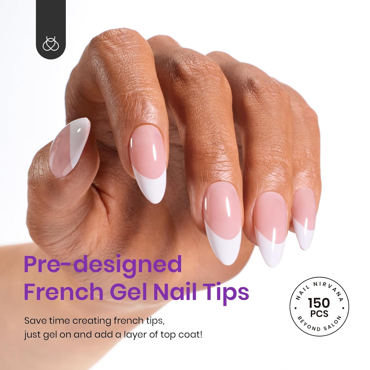 Medium Almond Pre-French Tip Press on Nails in 150PCS 15 Sizes#010