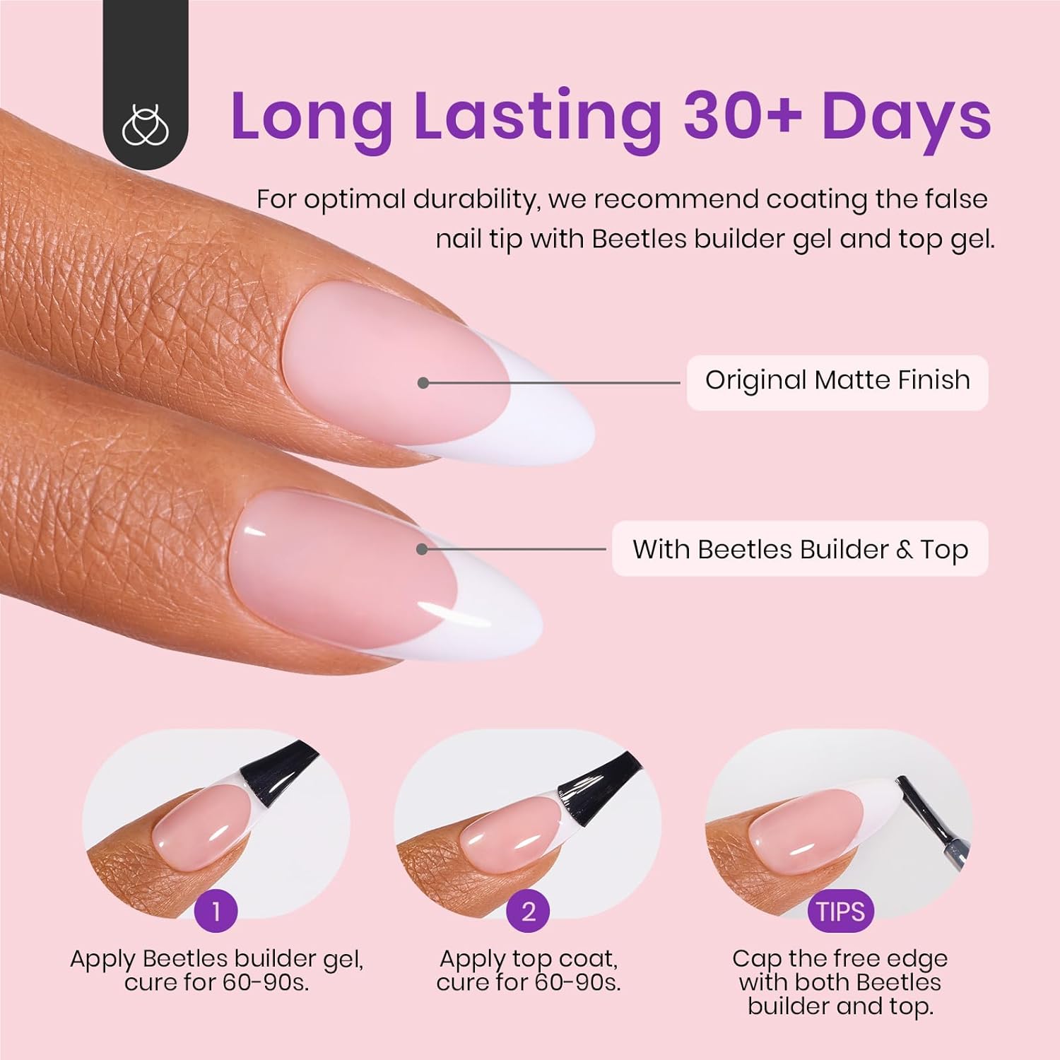 Medium Almond Pre-French Tip Press on Nails in 150PCS 15 Sizes#010