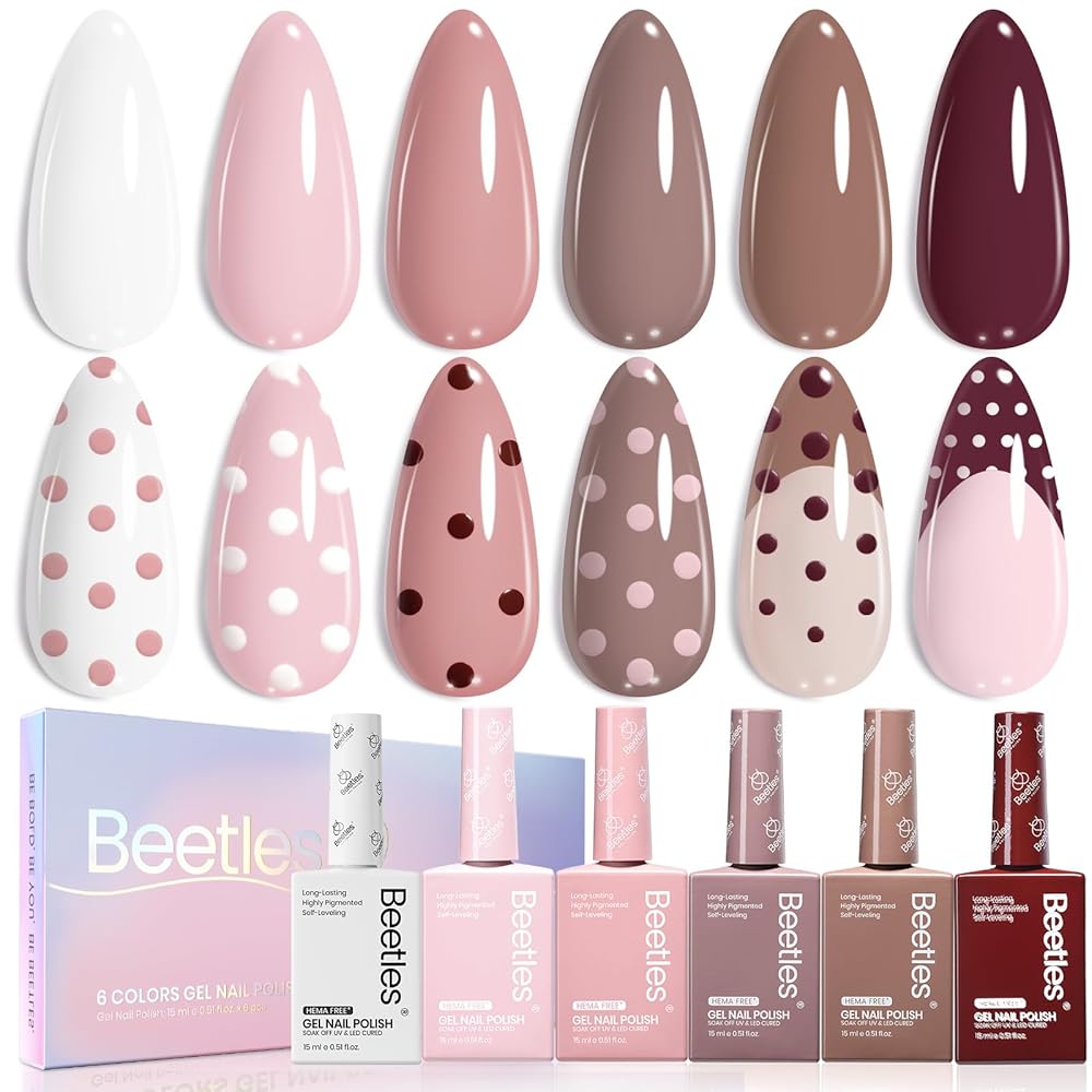 Hema Free Nude Brown - Colorful Bottle 6 Color Each 15ml Pink Gel Polish