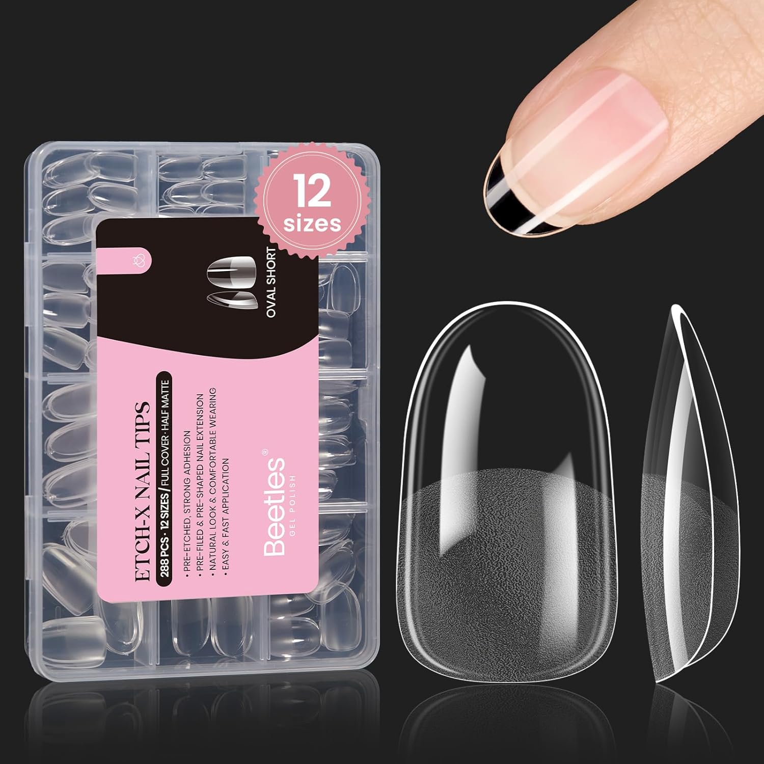 Etch-X Nail Tips Short Oval Half Matte | 288Pcs – Beetles Gel Polish