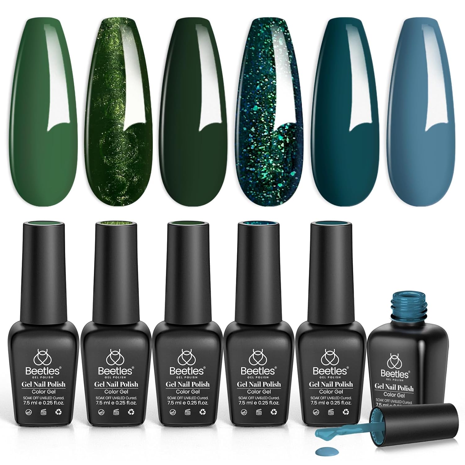 Beetles Boundless Forest Dark Green Blue Glitter Gel Polish
