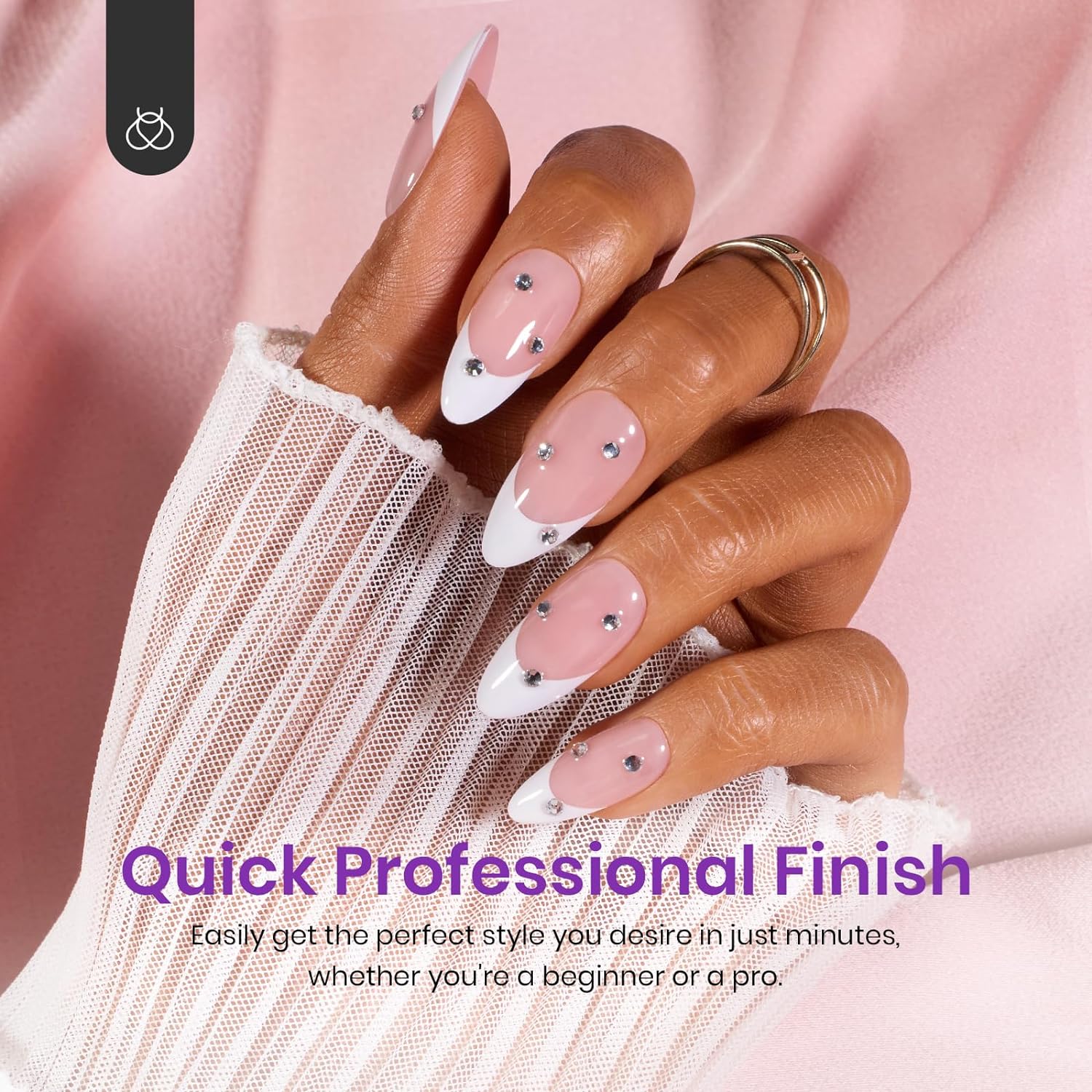 Medium Almond Pre-French Tip Press on Nails in 150PCS 15 Sizes#010