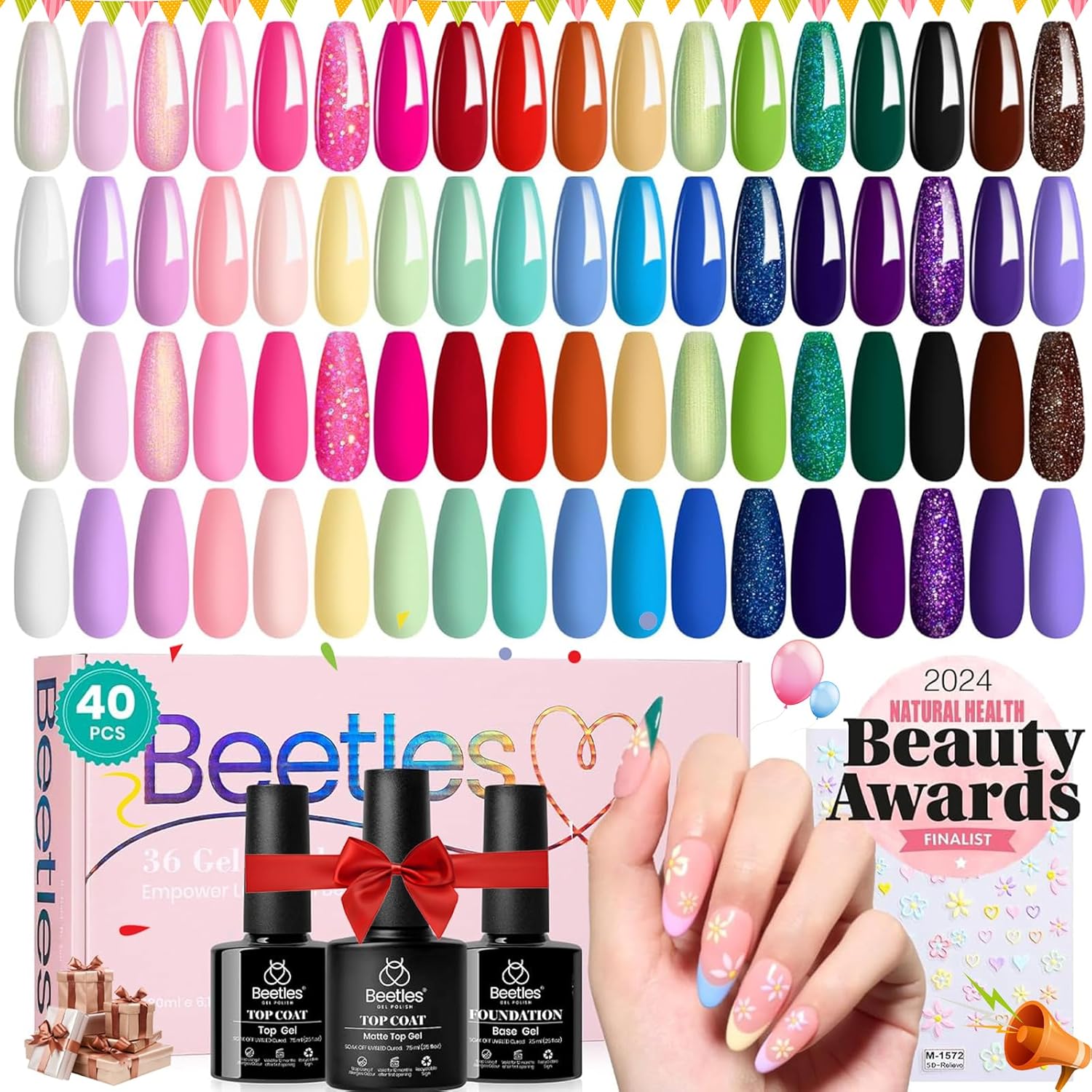 BEVLAH フラワージェルネイルカラー 7色セット Verse of Flower | 36 Nail Gel Polish Colors with Base Top Coat and