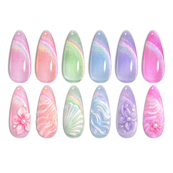 Iridescent Halo Spring Nails - 6 Colors Summer Rainbow Cat Eye Gel Nail Polish Set