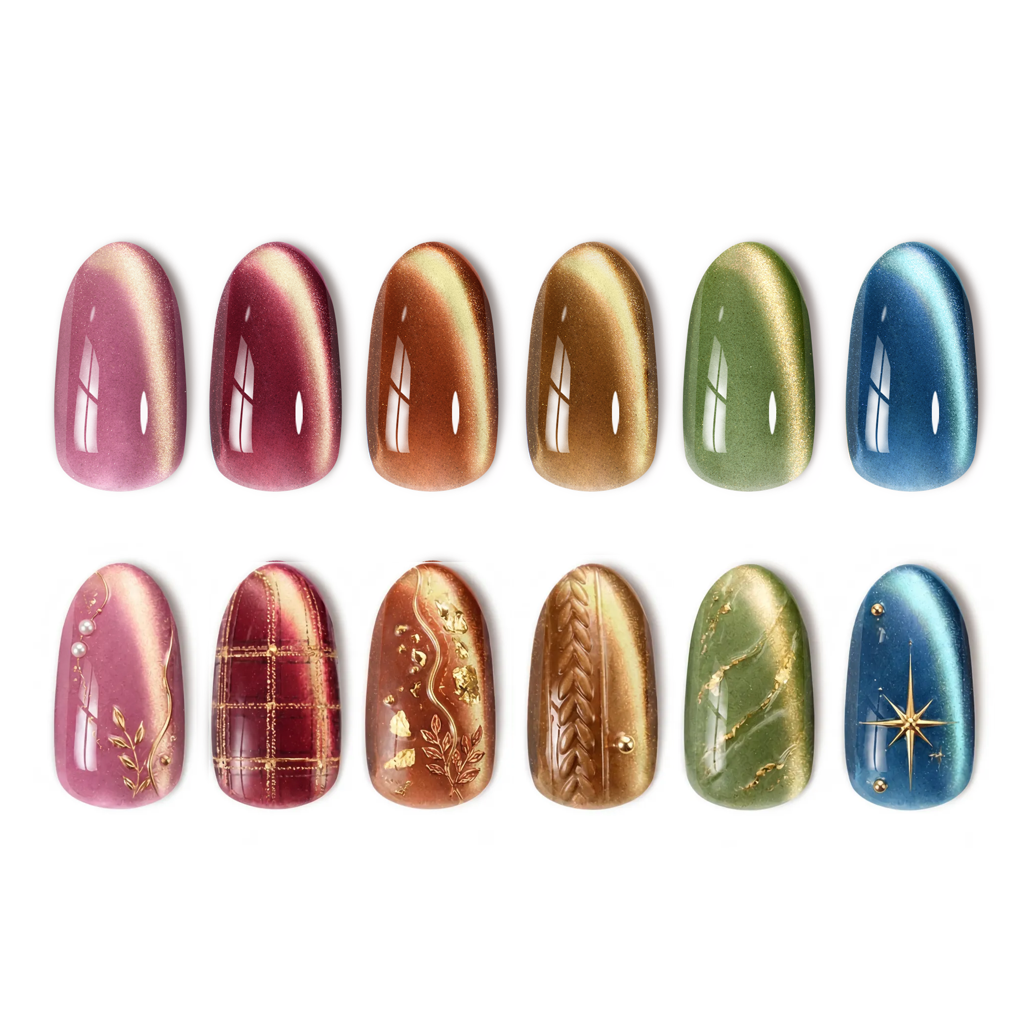 Golden Mirage Winter Nails - 6 Colors Cat Eye Glitter Magnetic