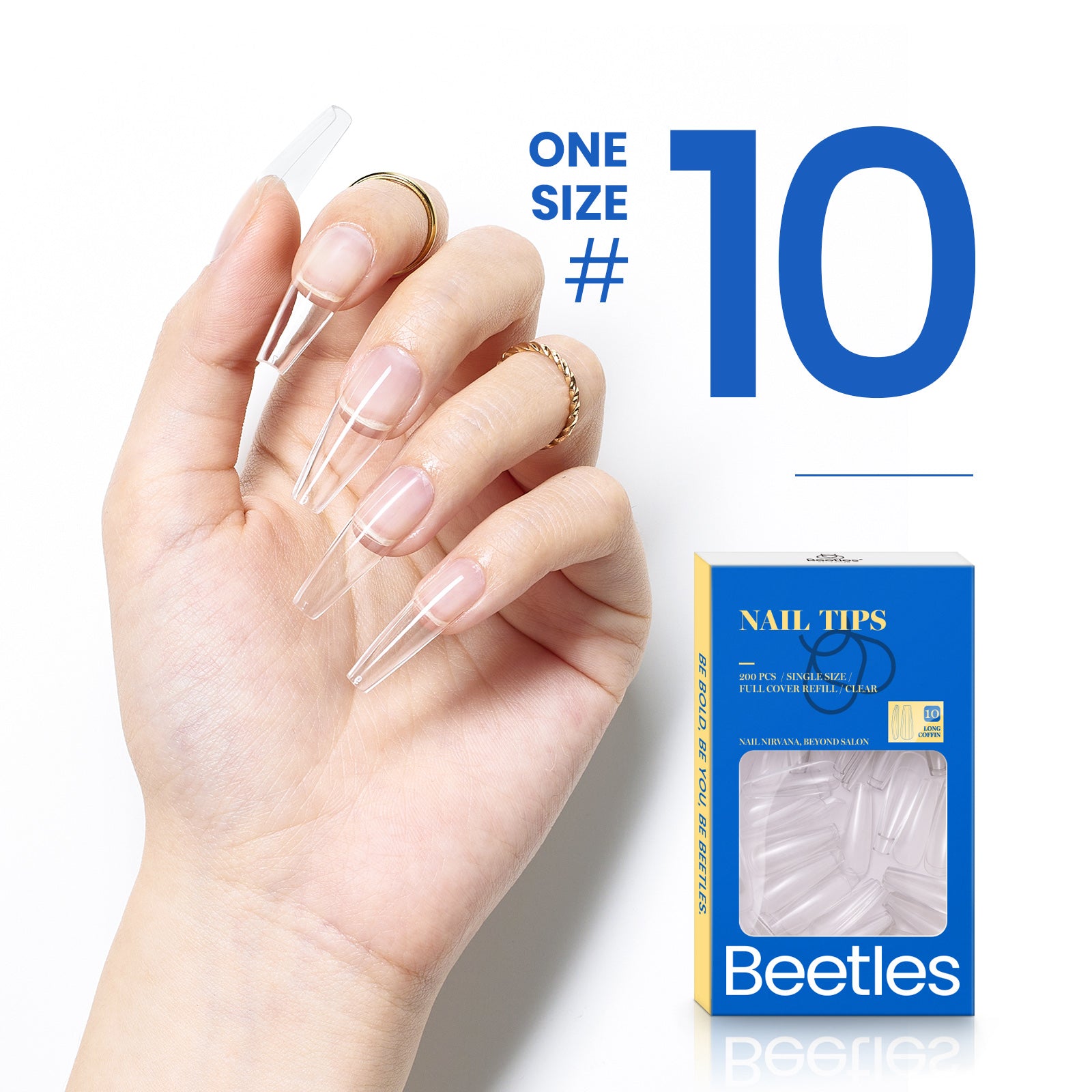 Beetles Gel Tips Refill Pack Coffin Long Shape, 200pcs NO.1 Separate Size Pre-shaped Clear Full Cover False Nails, Easy Nail Extensions Acrylic Nails False Press on Nail Tips Fast Nails Art Easy DIY