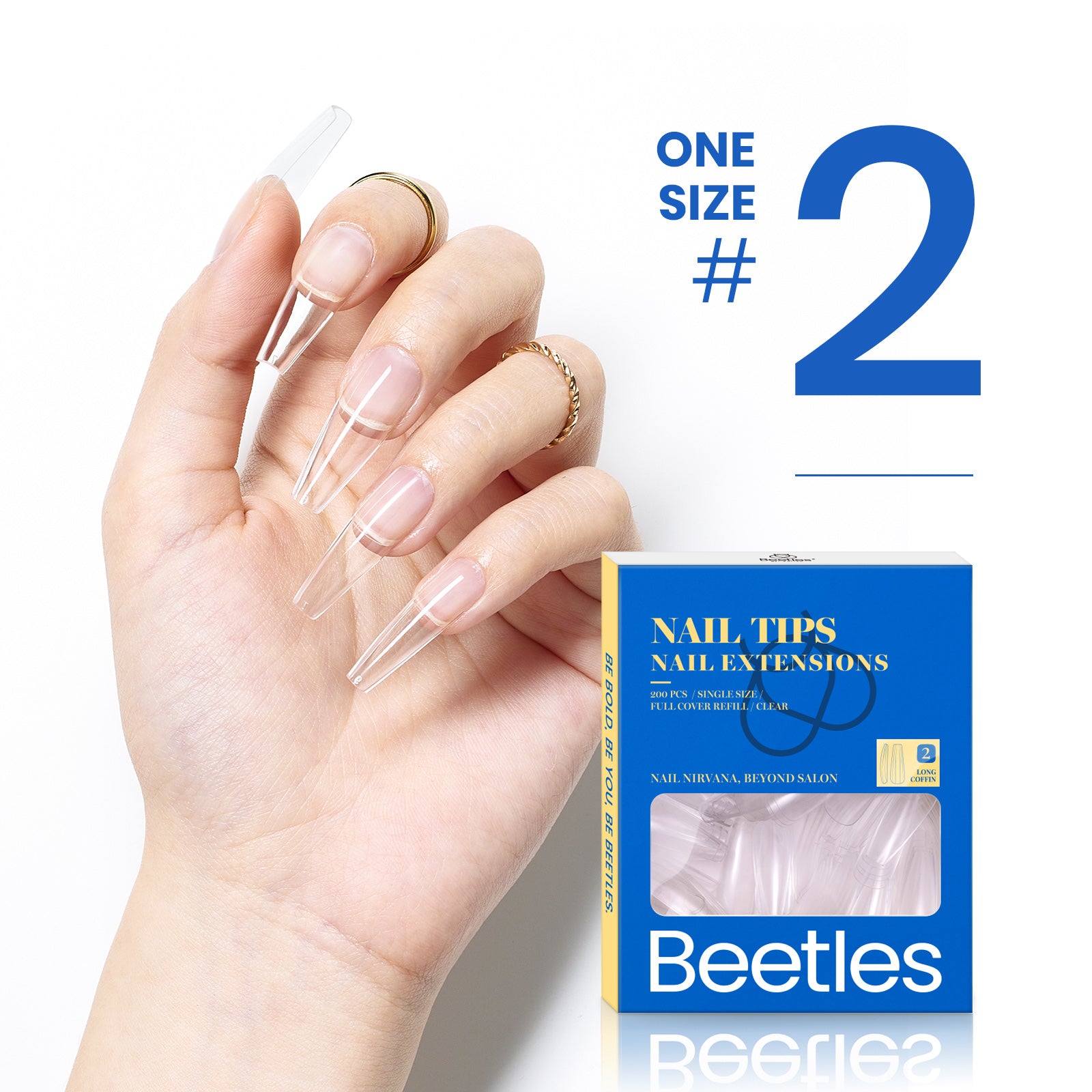Beetles Gel Tips Refill Pack Coffin Long Shape, 200pcs NO.1 Separate Size Pre-shaped Clear Full Cover False Nails, Easy Nail Extensions Acrylic Nails False Press on Nail Tips Fast Nails Art Easy DIY
