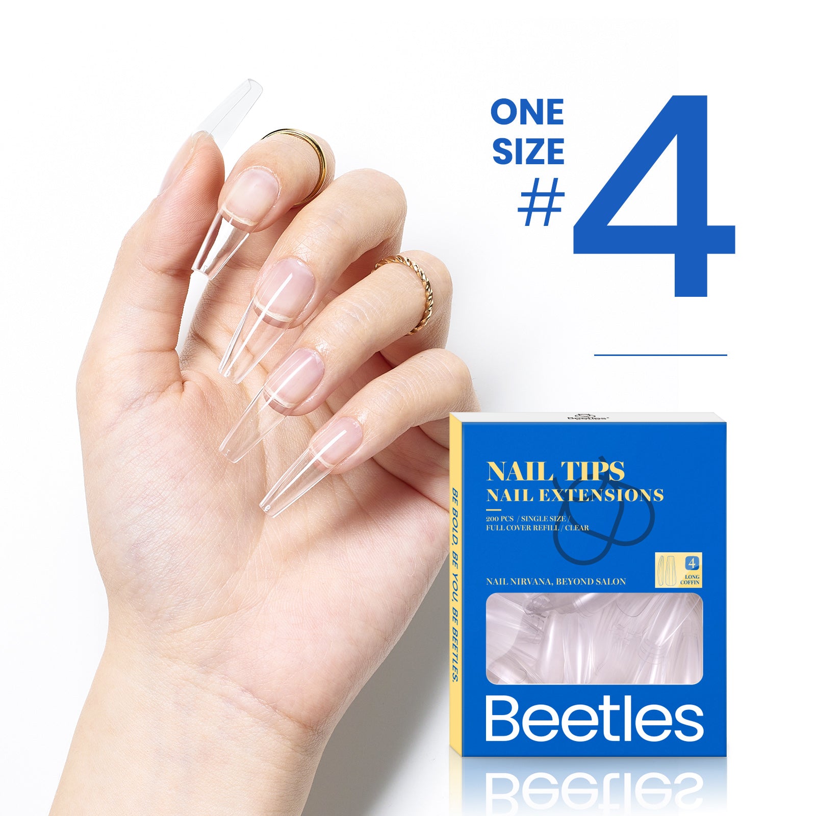 Beetles Gel Tips Refill Pack Coffin Long Shape, 200pcs NO.1 Separate Size Pre-shaped Clear Full Cover False Nails, Easy Nail Extensions Acrylic Nails False Press on Nail Tips Fast Nails Art Easy DIY