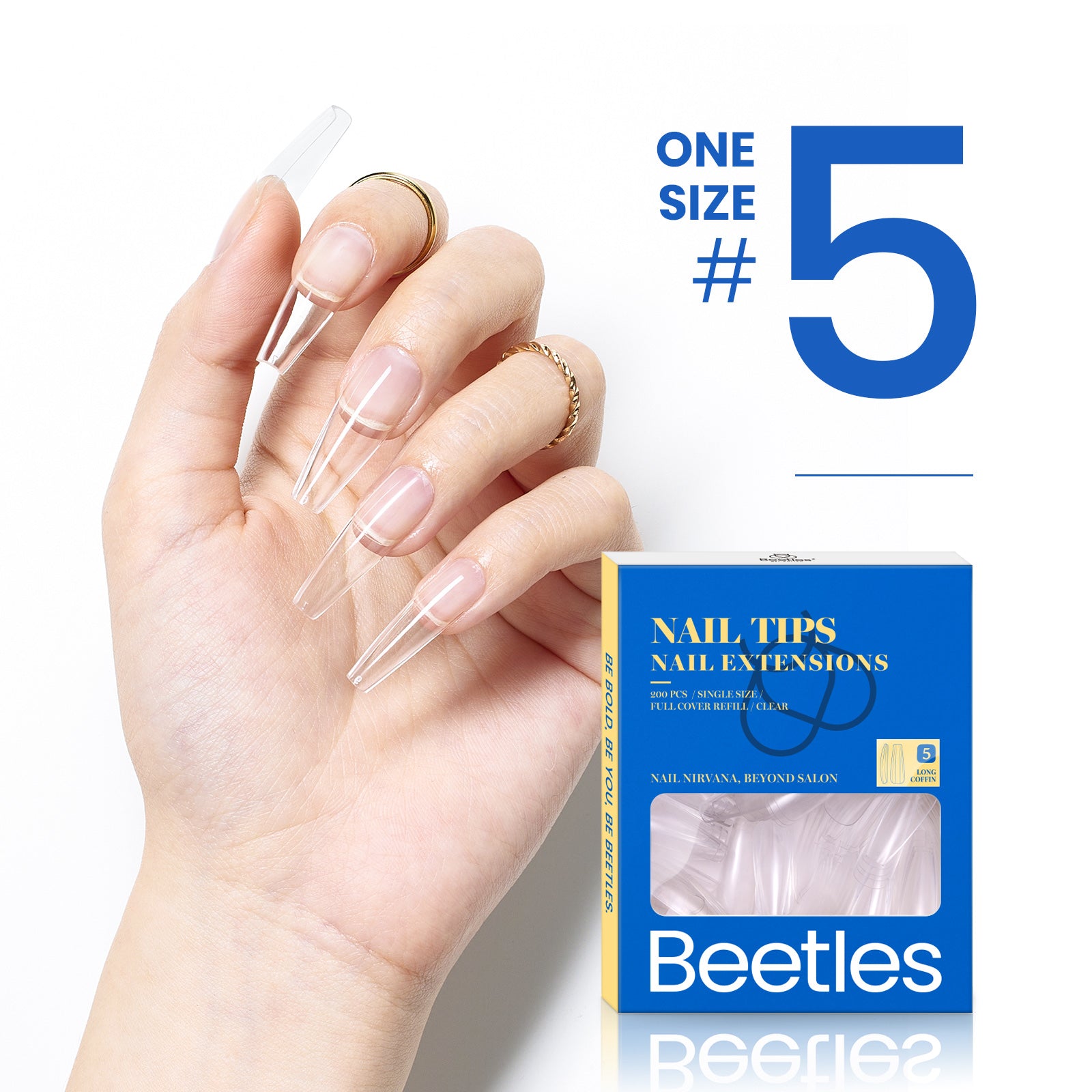 Beetles Gel Tips Refill Pack Coffin Long Shape, 200pcs NO.1 Separate Size Pre-shaped Clear Full Cover False Nails, Easy Nail Extensions Acrylic Nails False Press on Nail Tips Fast Nails Art Easy DIY