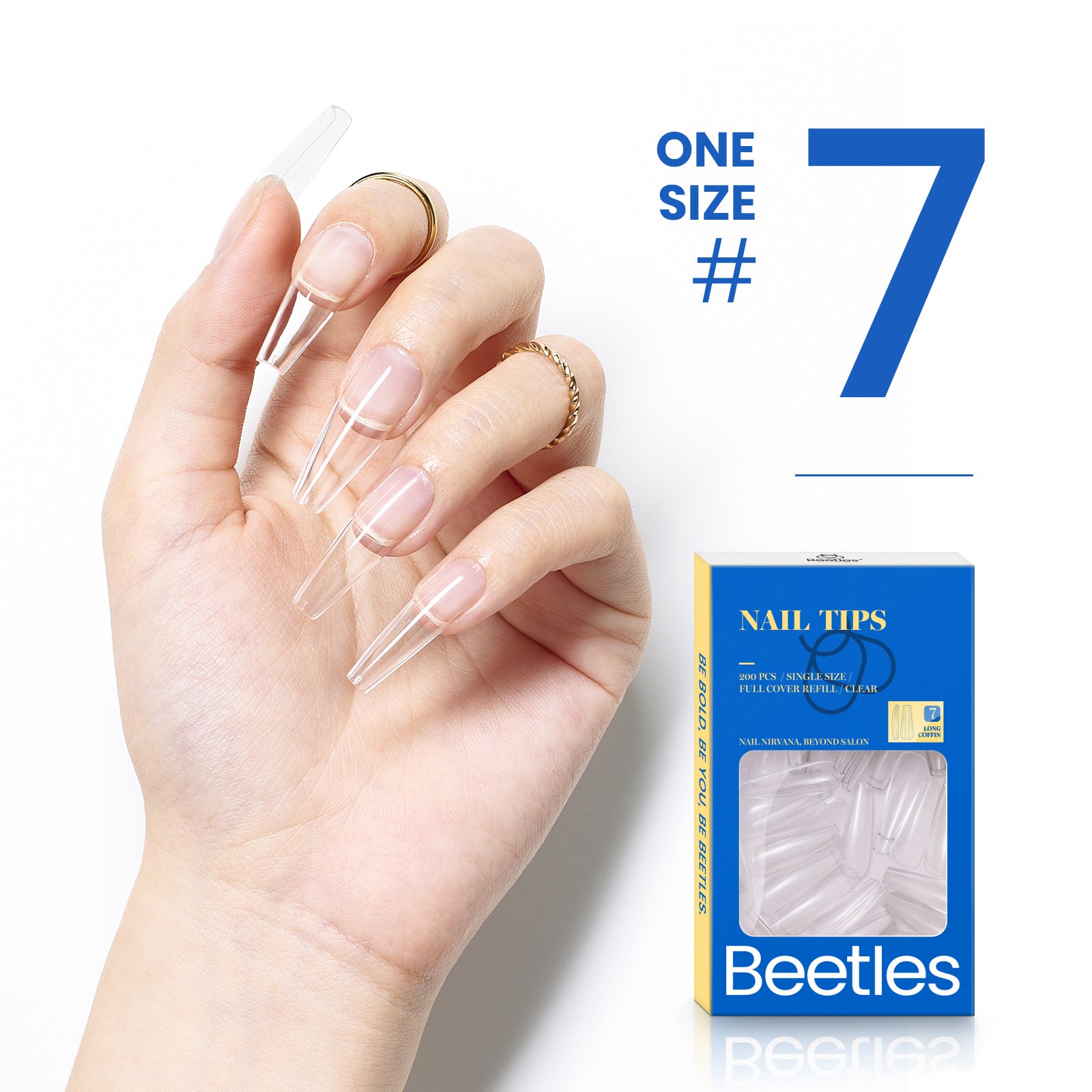 Beetles Gel Tips Refill Pack Coffin Long Shape, 200pcs NO.1 Separate Size Pre-shaped Clear Full Cover False Nails, Easy Nail Extensions Acrylic Nails False Press on Nail Tips Fast Nails Art Easy DIY