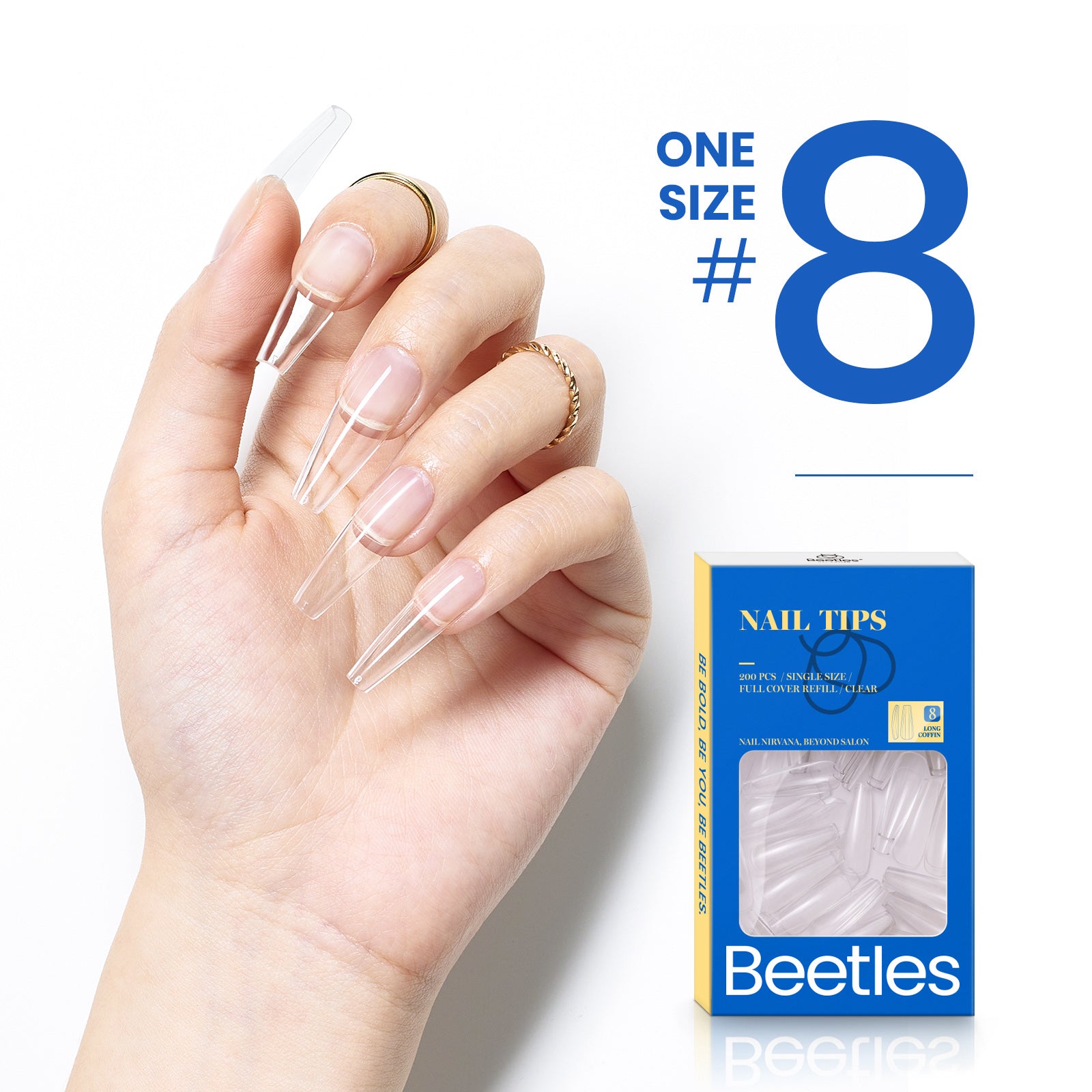 Beetles Gel Tips Refill Pack Coffin Long Shape, 200pcs NO.1 Separate Size Pre-shaped Clear Full Cover False Nails, Easy Nail Extensions Acrylic Nails False Press on Nail Tips Fast Nails Art Easy DIY
