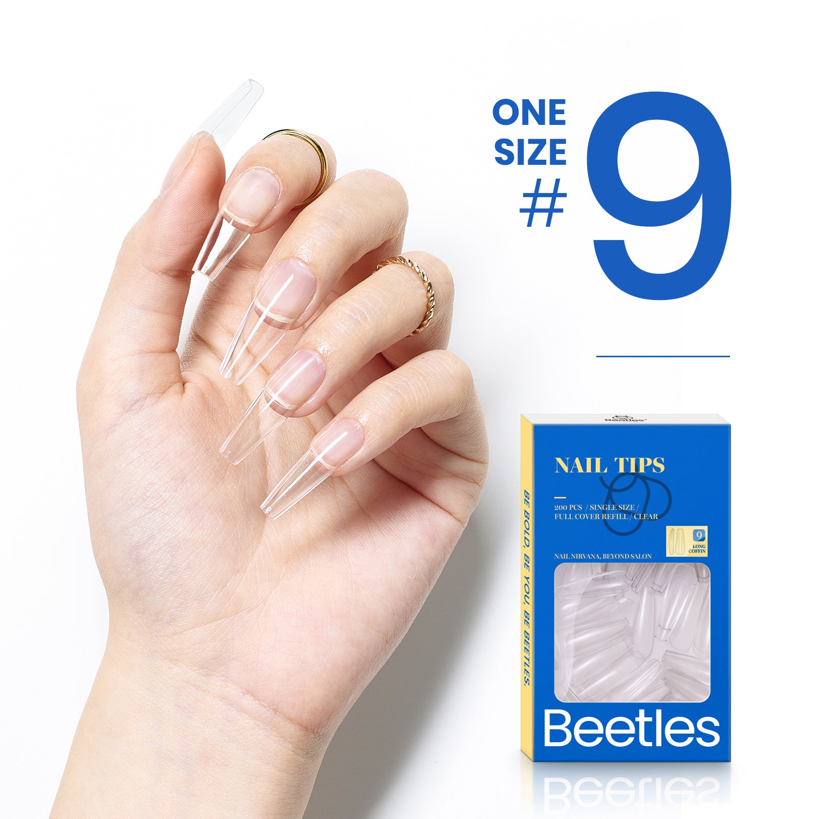Beetles Gel Tips Refill Pack Coffin Long Shape, 200pcs NO.1 Separate Size Pre-shaped Clear Full Cover False Nails, Easy Nail Extensions Acrylic Nails False Press on Nail Tips Fast Nails Art Easy DIY