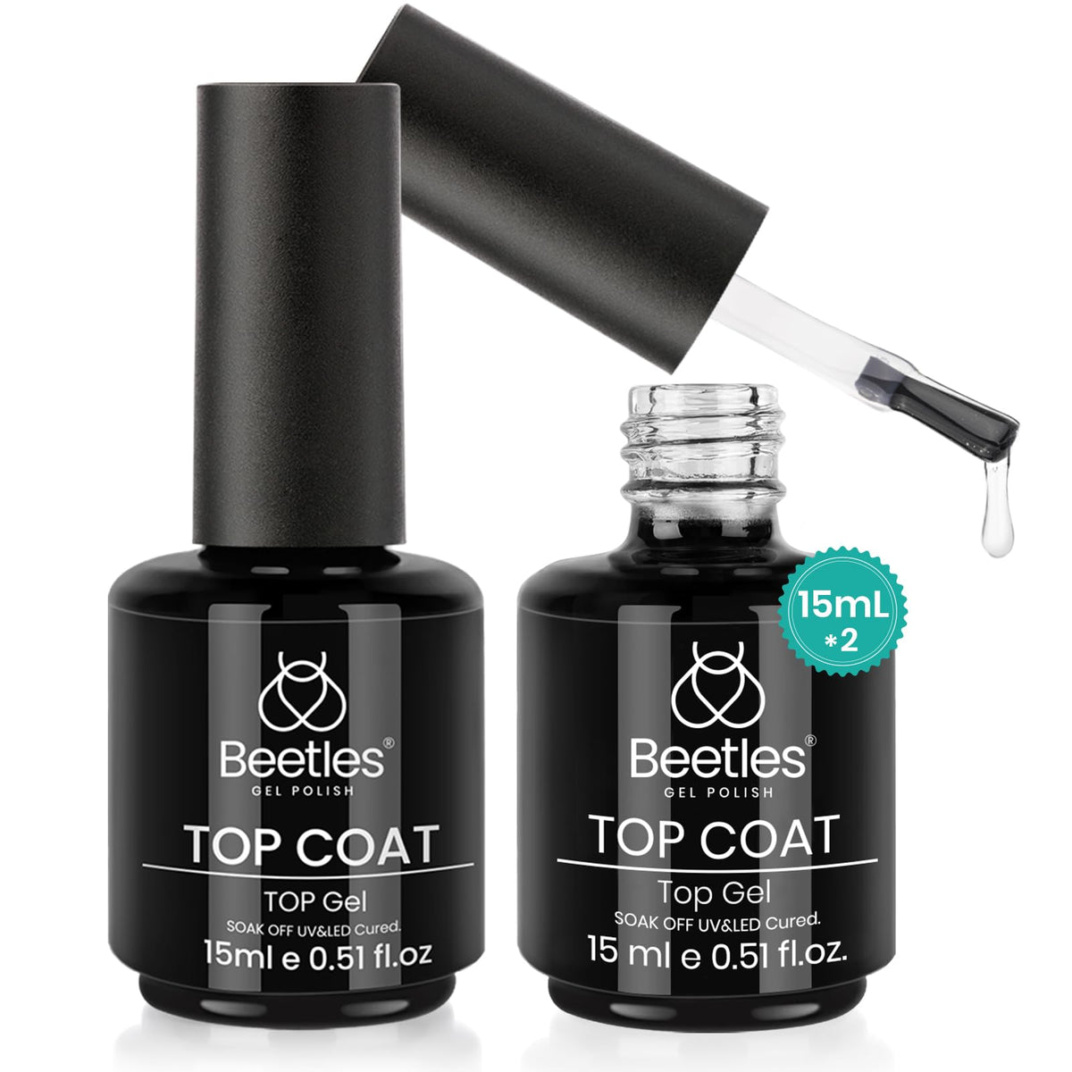 Beetles 2 Pcs 15ml No Wipe Top Coat