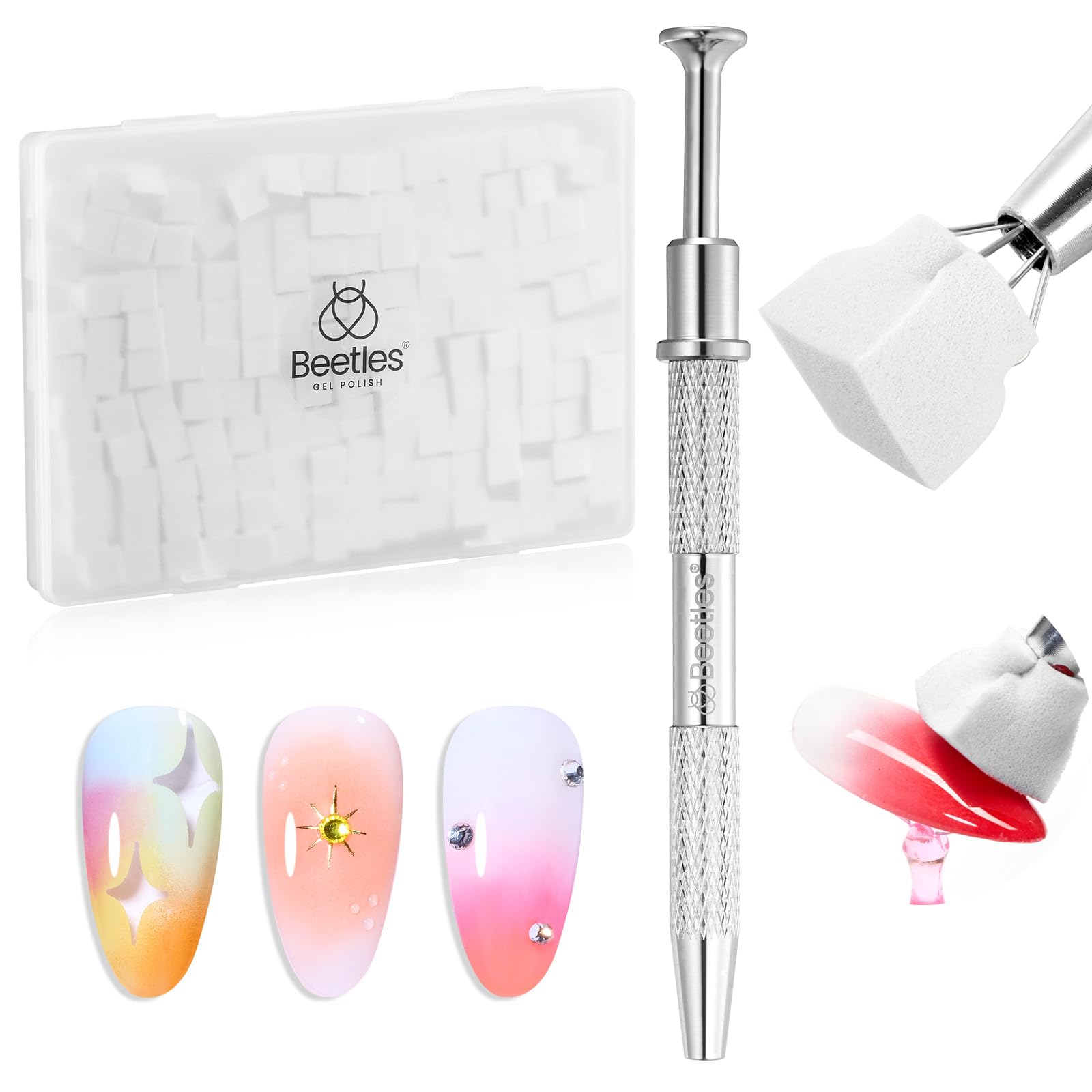 150Pcs Soft Nail Sponges for Ombre White Nail Sponge with Grabbing Pen Blooming Nails Art Brushes