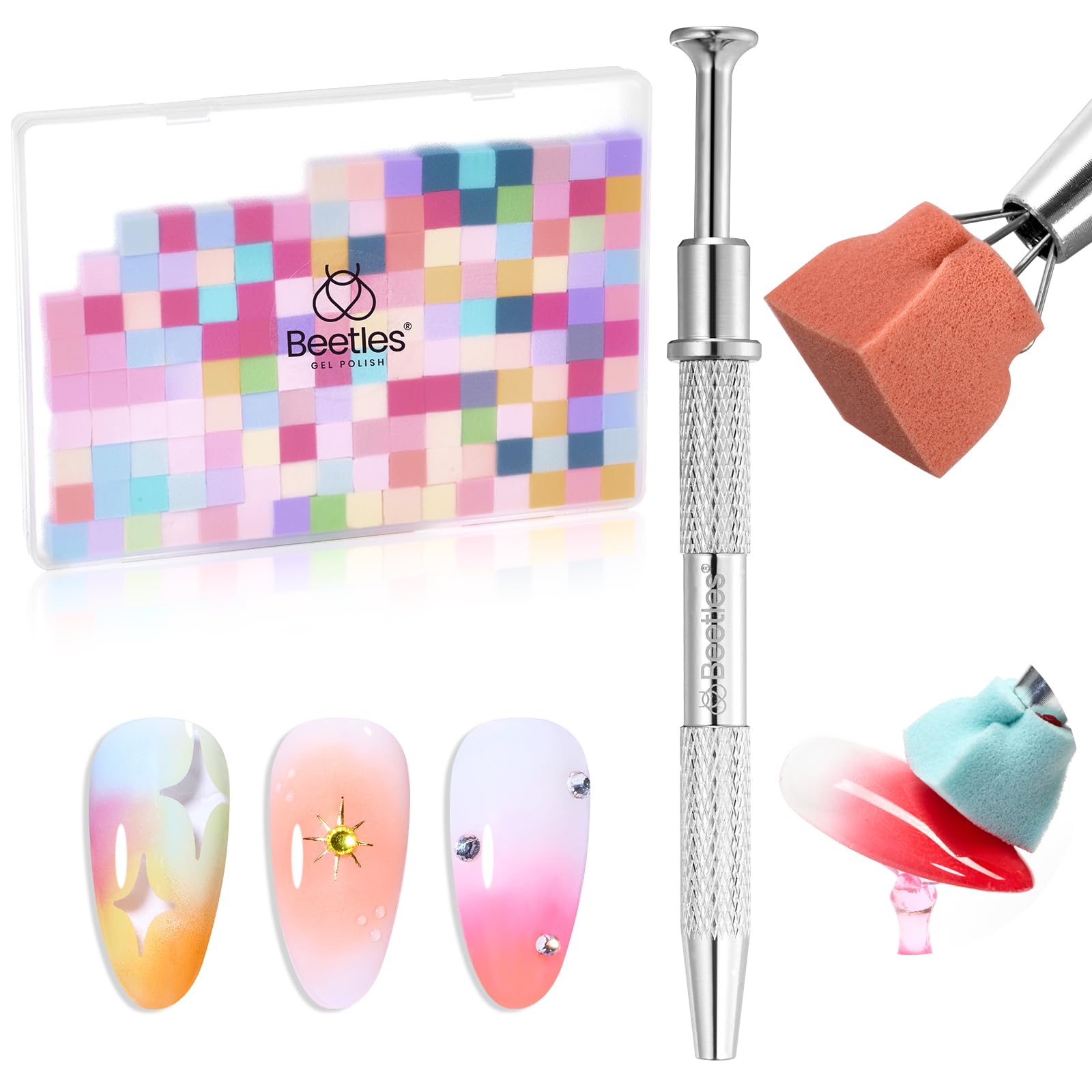 150Pcs Soft Nail Sponges for Ombre Colorful Nail Sponge with Grabbing Pen Blooming Nails Art Brushes