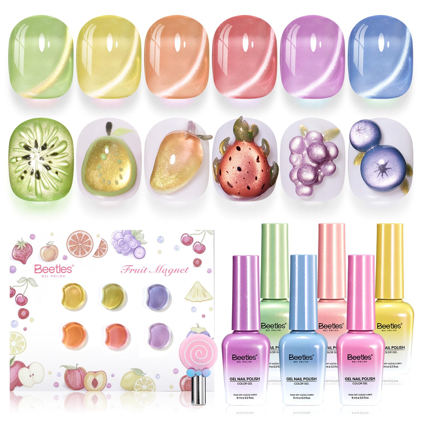 Beetles Fruit Magnet Cat Eye Gel Nail Polish Set - Spring Nails 6