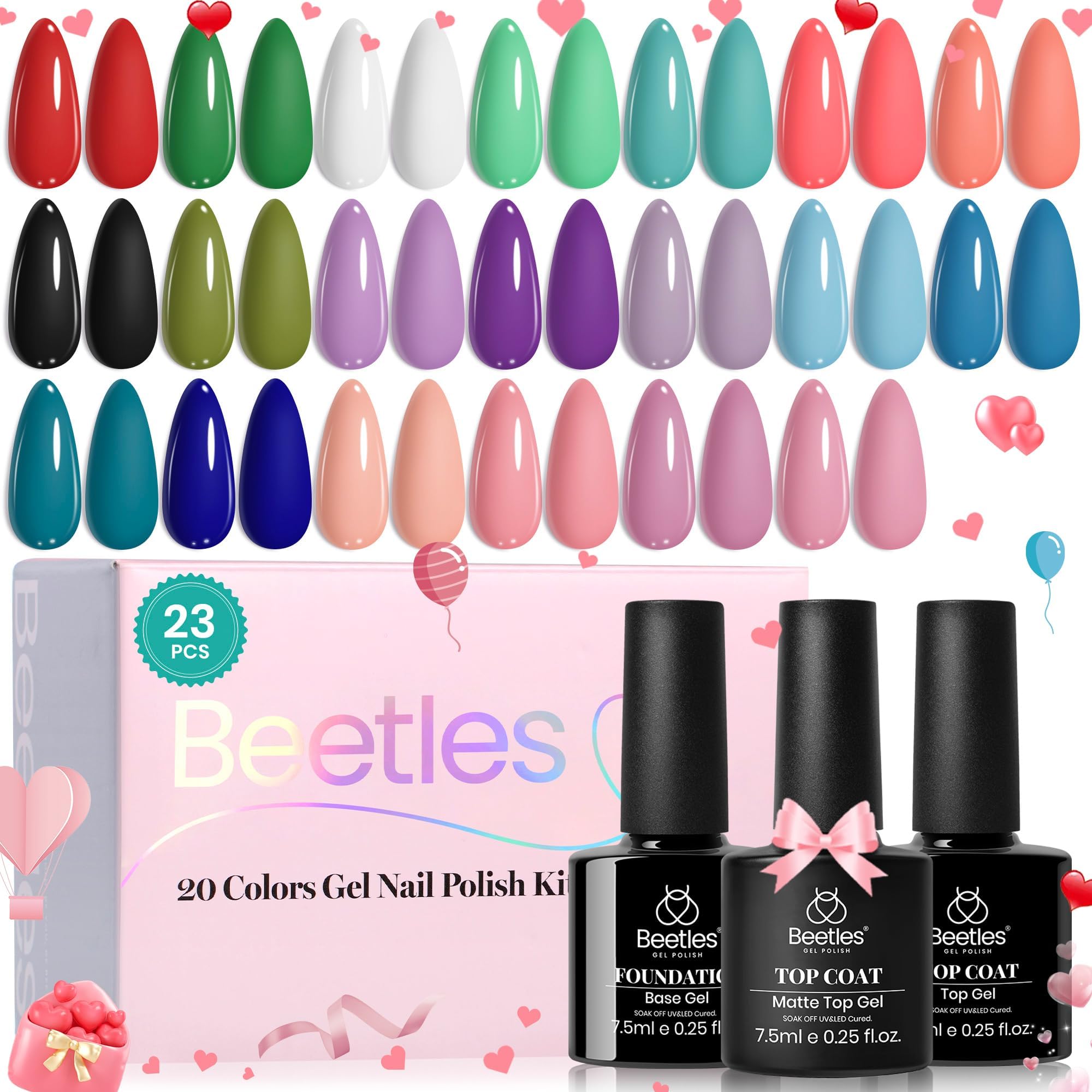 Beetles Gel Nail Polish kit 20 colors 23pcs All Season Spring
