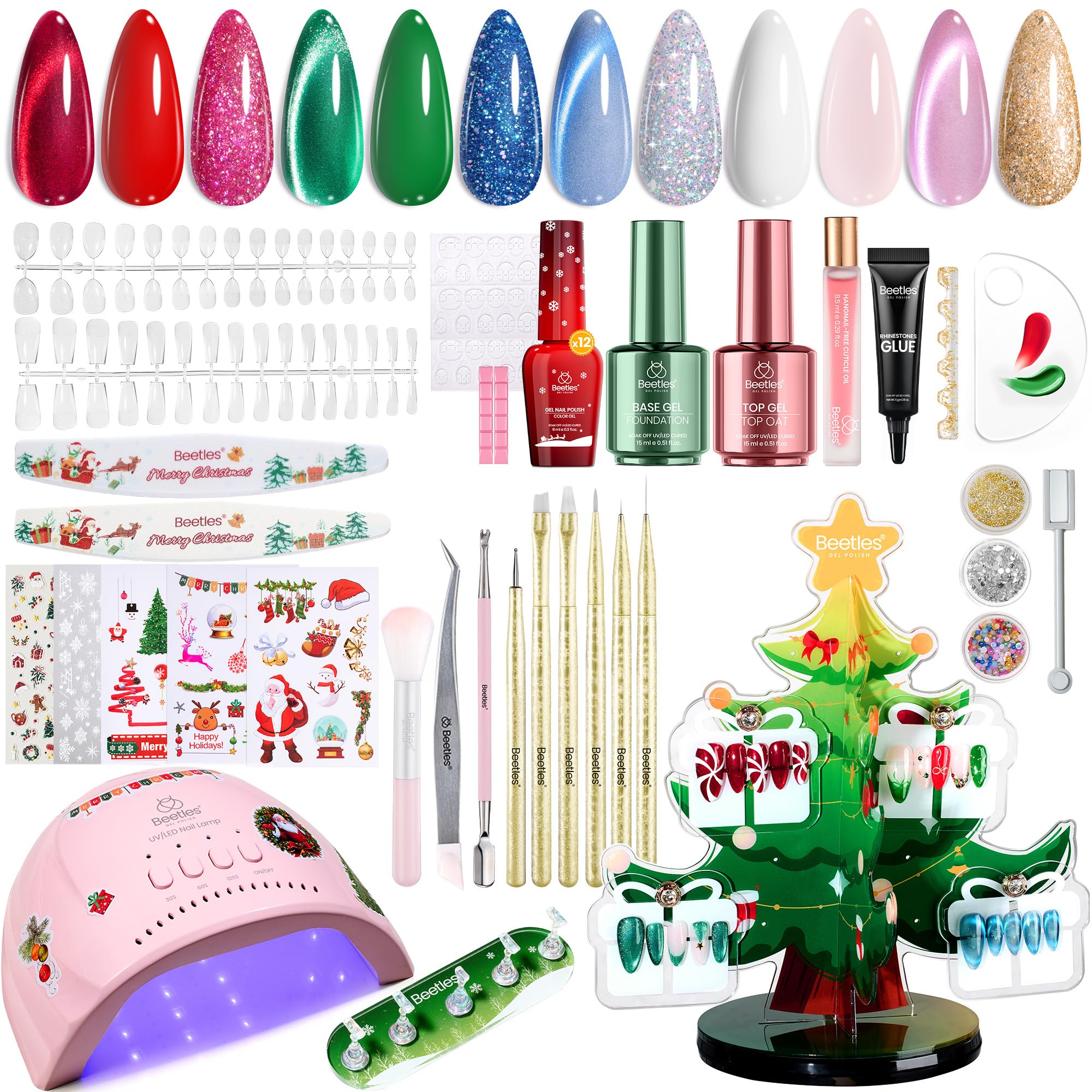 Beetles Gel Nail Starter Kit Crystal with UV Light 12 Colors Cat