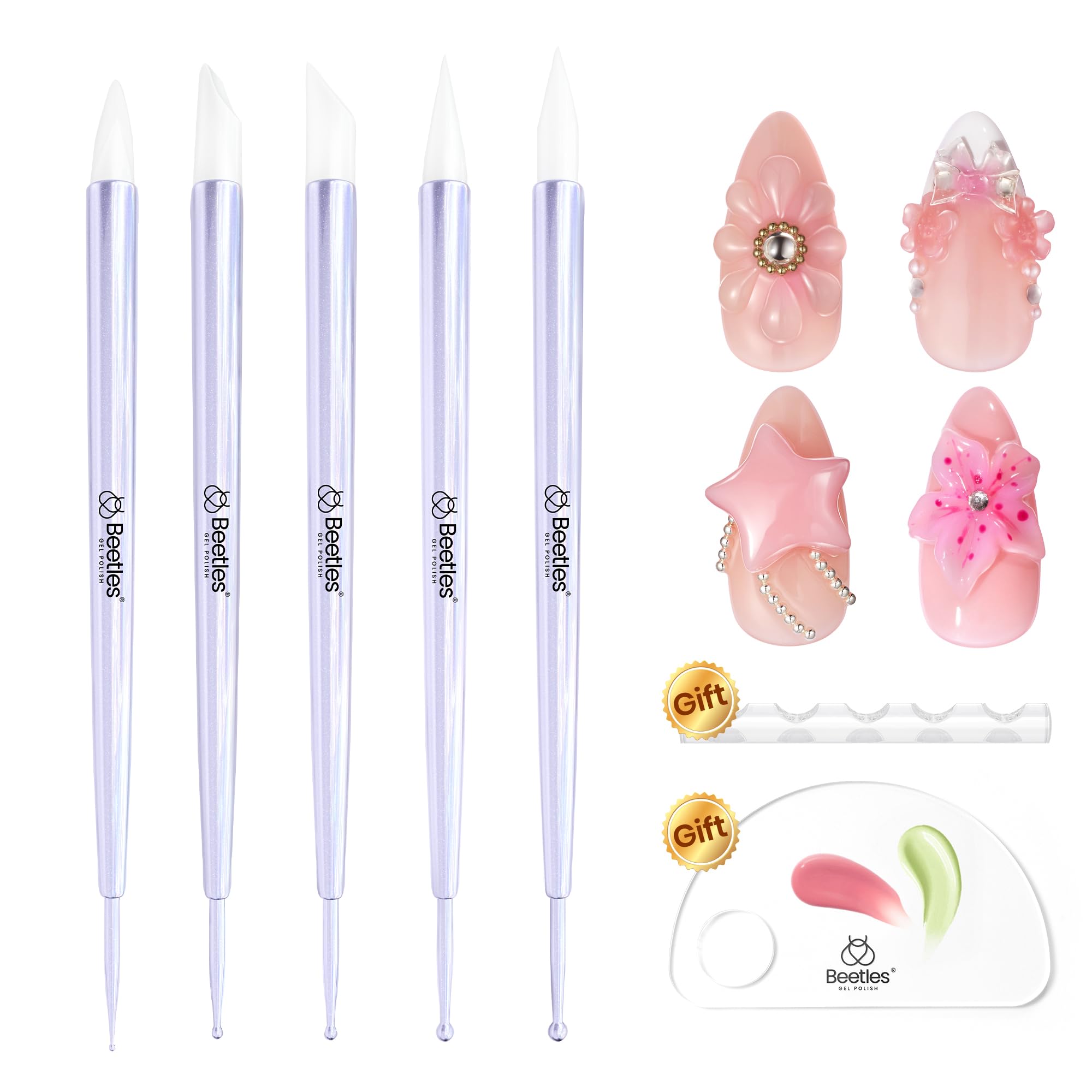 5Pcs Silicone Dual-Head Nail Art Tools Brushes Set – Beetles Gel