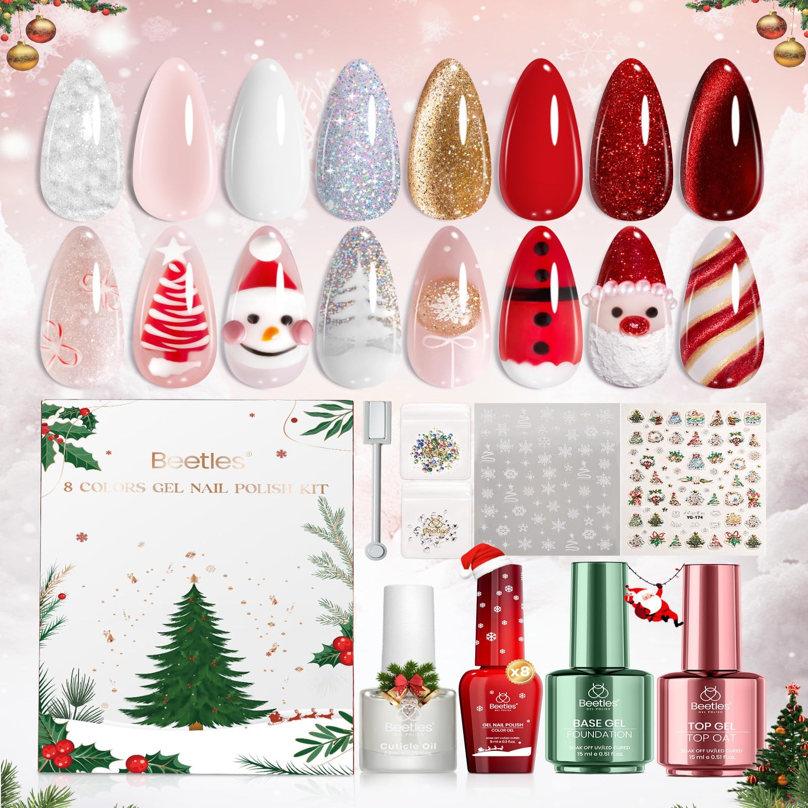 Beetles Christmas Gel Polish Set - Merry Glow 8 Colors Holiday Gift Box