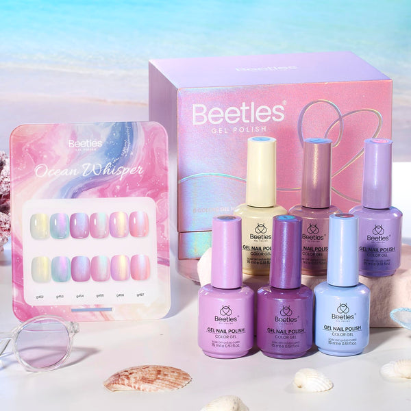 Beetles Pearl Gel Polish Set Ocean Whisper Collection - 15ml Shimmer White Pink Purple Mermaid Nail