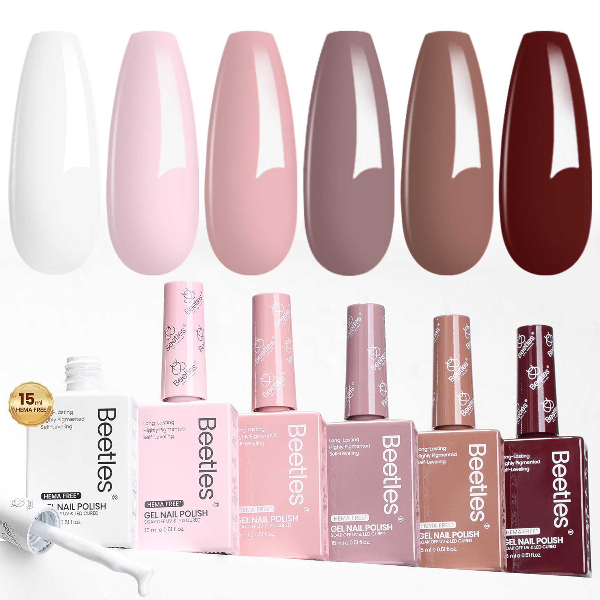 Hema Free Nude Brown - Colorful Bottle 6 Color Each 15ml Pink Gel Polish