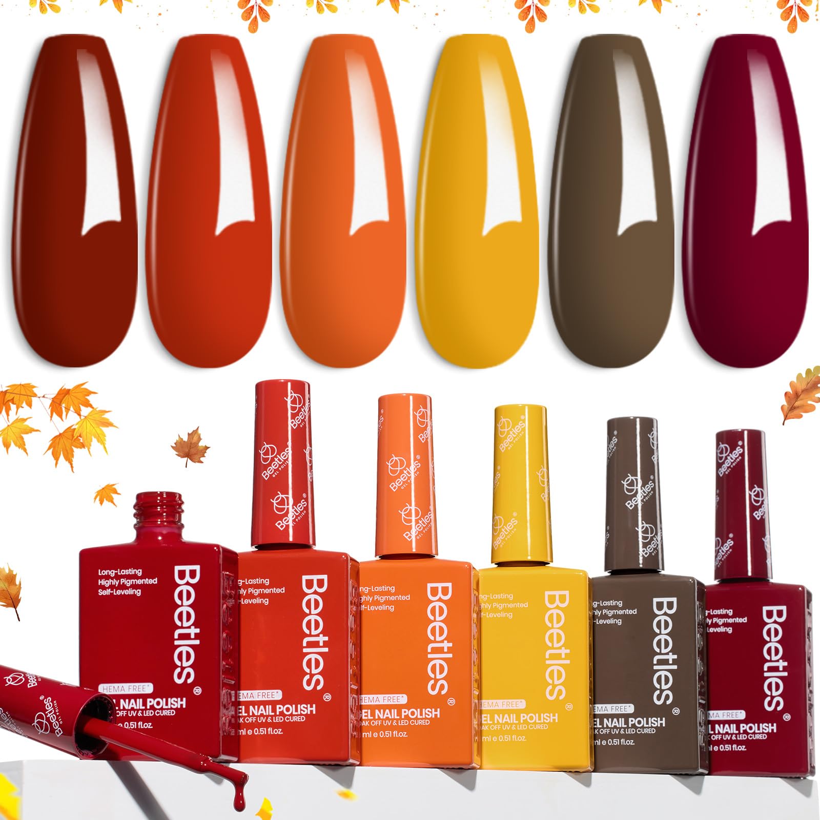 Hema-free Autumn Dusk - 6 Colors Burgundy Orange Brown Dark Red Yellow Fall Gel Nail Polish Set