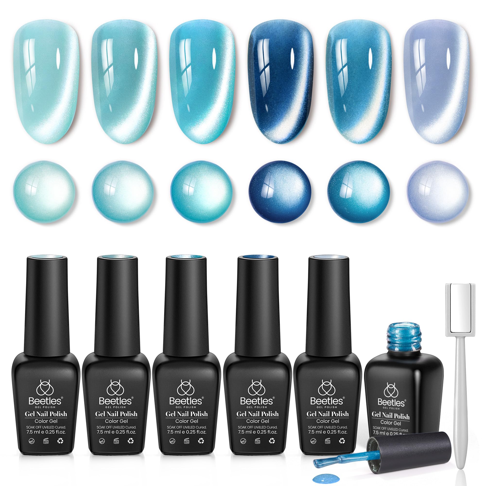 Moonlit Mist - Blue Glitter Glass Cat Eye  6 Colors Gel Polish Set