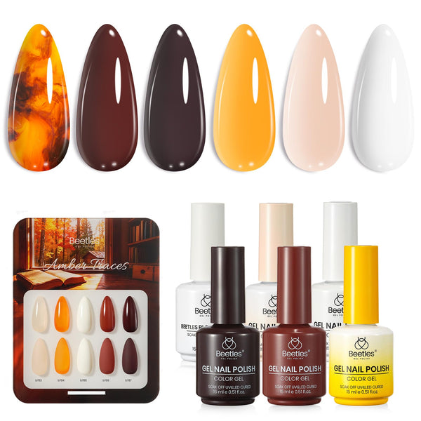 Beetles Gel Nail Polish Amber Traces 5 Colors Set 15ML White Jelly Nude Brown with 1 Bottle Blooming Gel