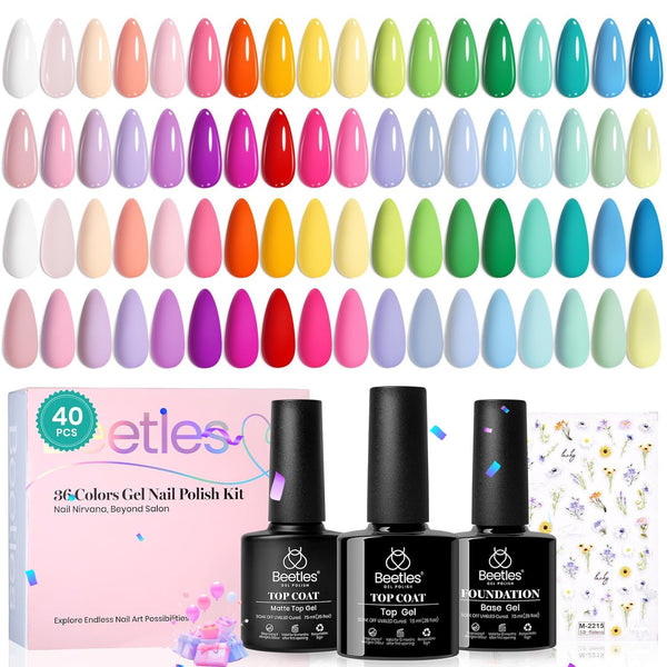 Petal Symphony - Spring Nails 36 Nail Pastel Glitter Neon Rainbow Bright Gel Polish Colors