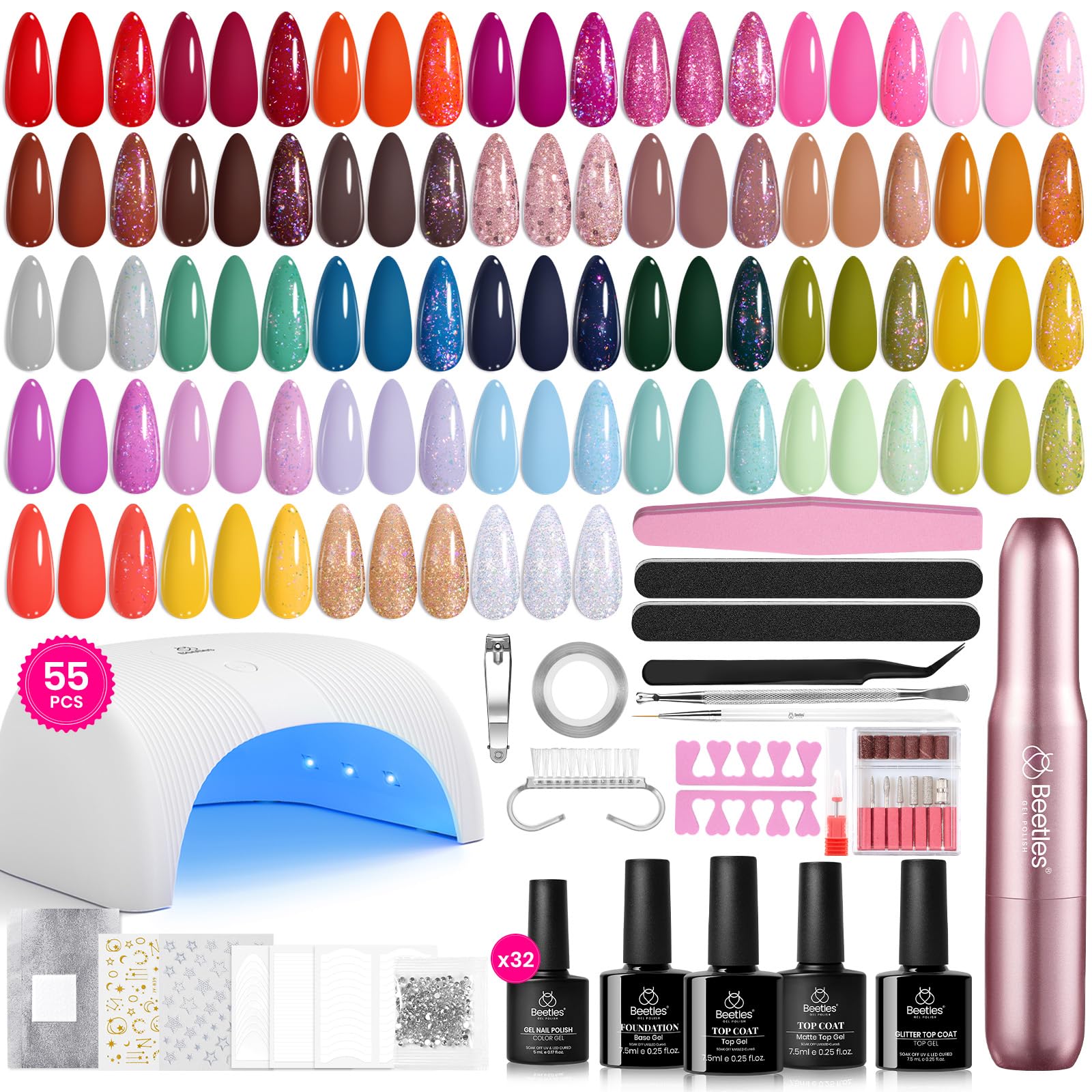 Beetles Gel Nail Starter Kit LuliCore Polka Set With UV Light 32