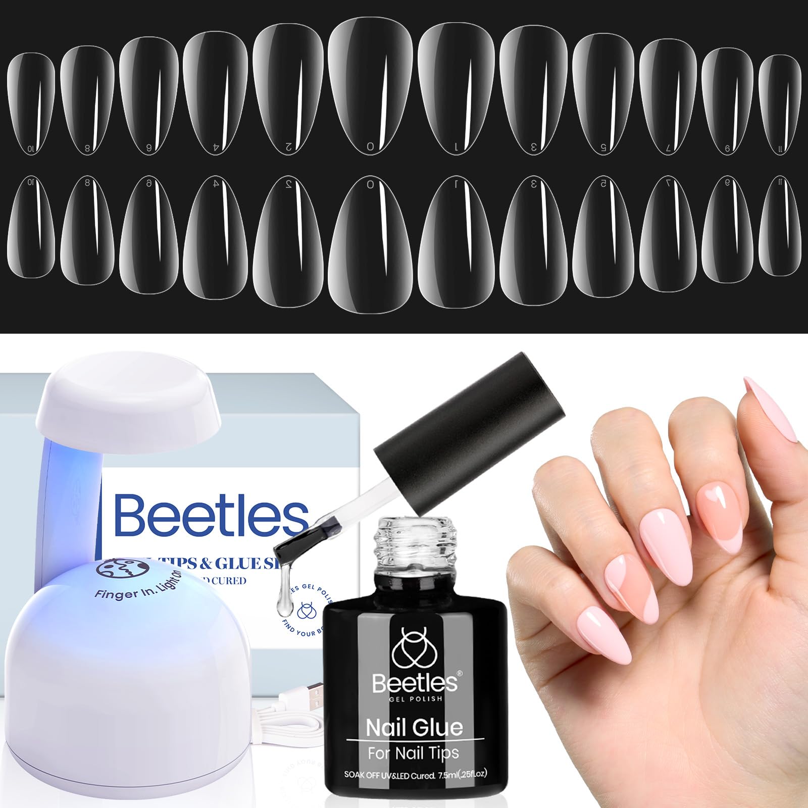 Beetles Gel Nail Kit Almond-500Pcs Gel Nails Tip Easy Extension