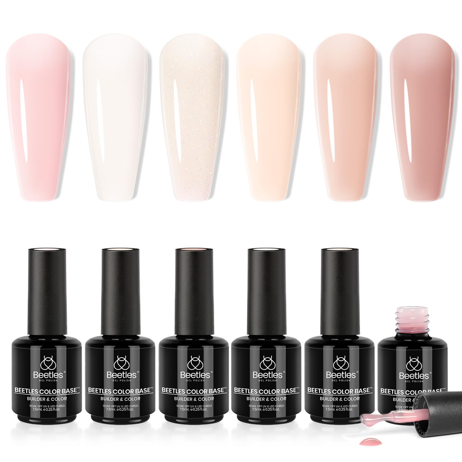 15ml Hema-Free Nail Gel with Individual Prints 6 Color Rubber Base & 5-in-1 Top Coat Bundle