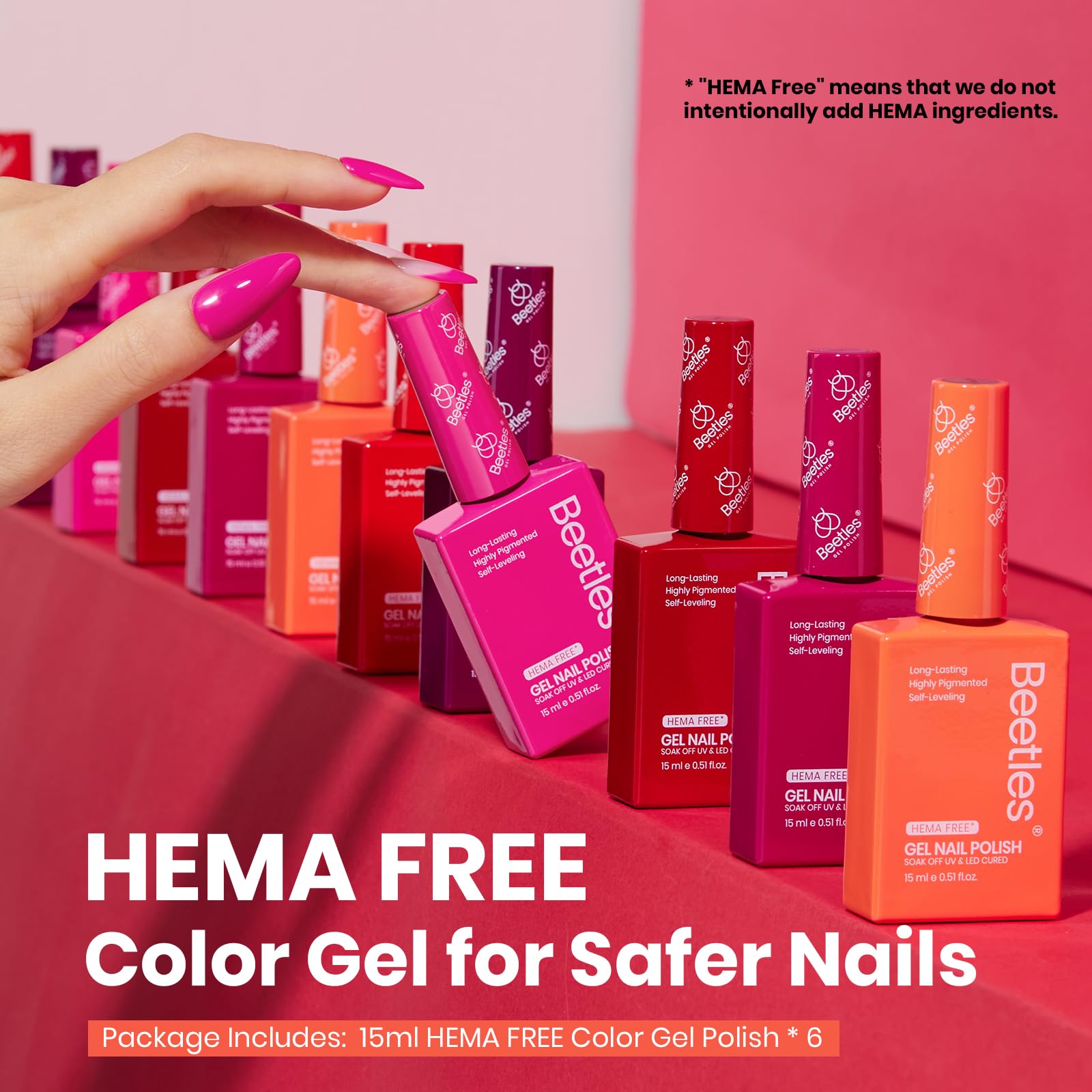 Hema Free Fiery Passion - Colorful Bottle 6 Color Each 15ml Gel Polish