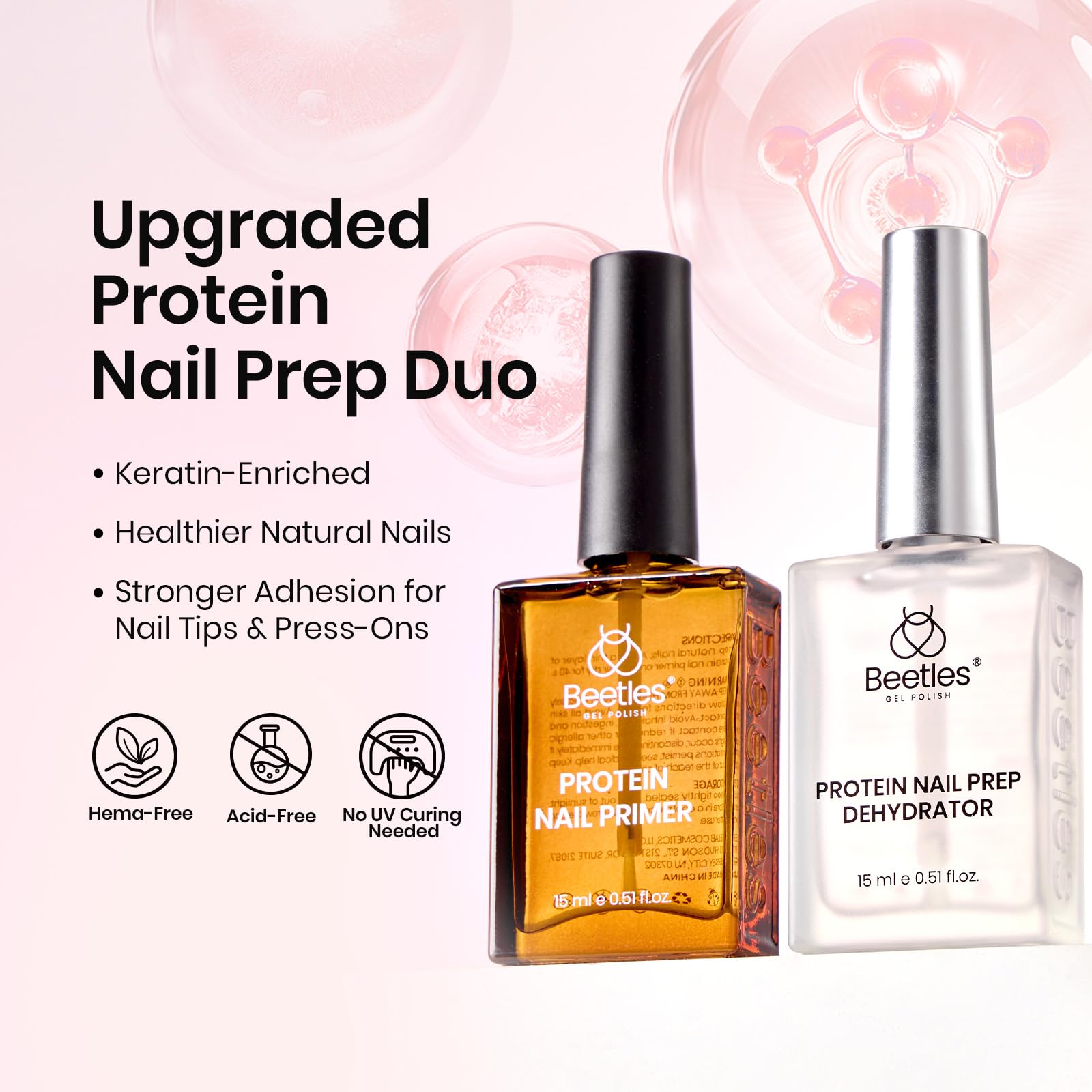 2PCS Hema-Free 15ml Protein Nail Prep Dehydrator and Primer Set