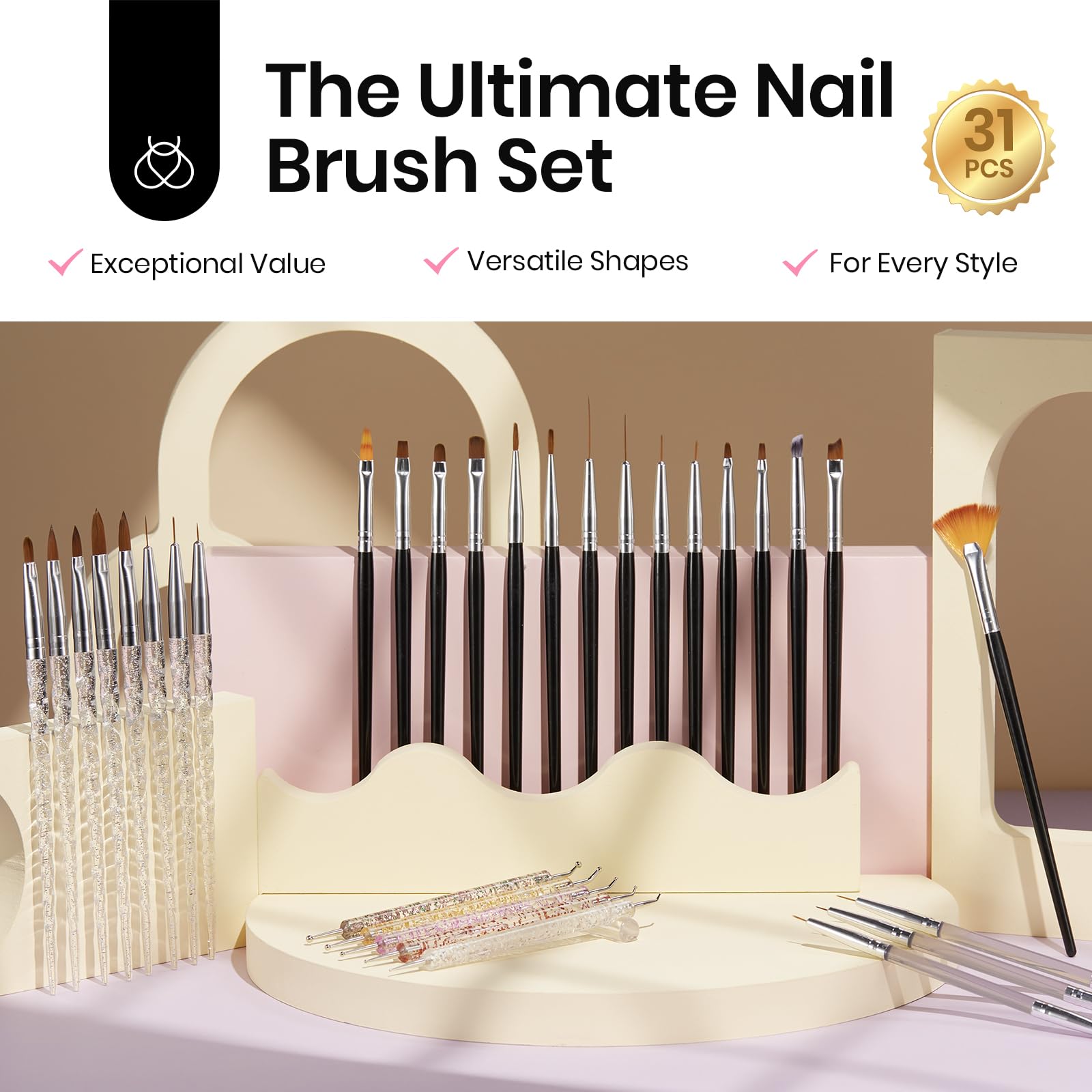 31pcs Nail Art Brush All-in-One Kit With Free Brush Holder And Palette