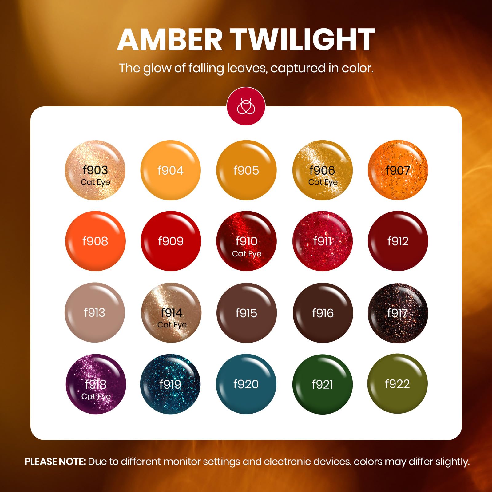 Amber Twilighty - 20 Colors Fall Cat Eye Gel Nail Polish Set (5ml/Each)