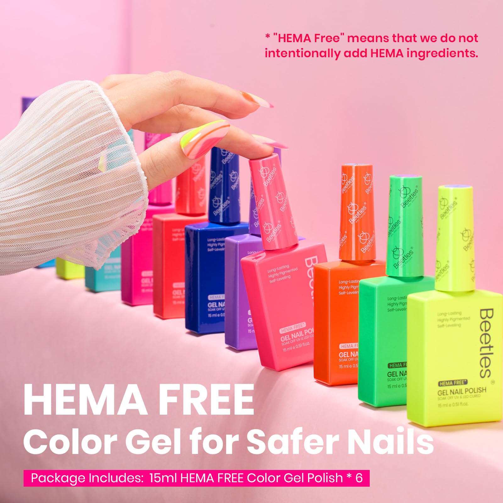 Hema-free Tropical - Glow Colorful Bottle 6 Color Each 15ml Blue Yellow Pink Gel Polish