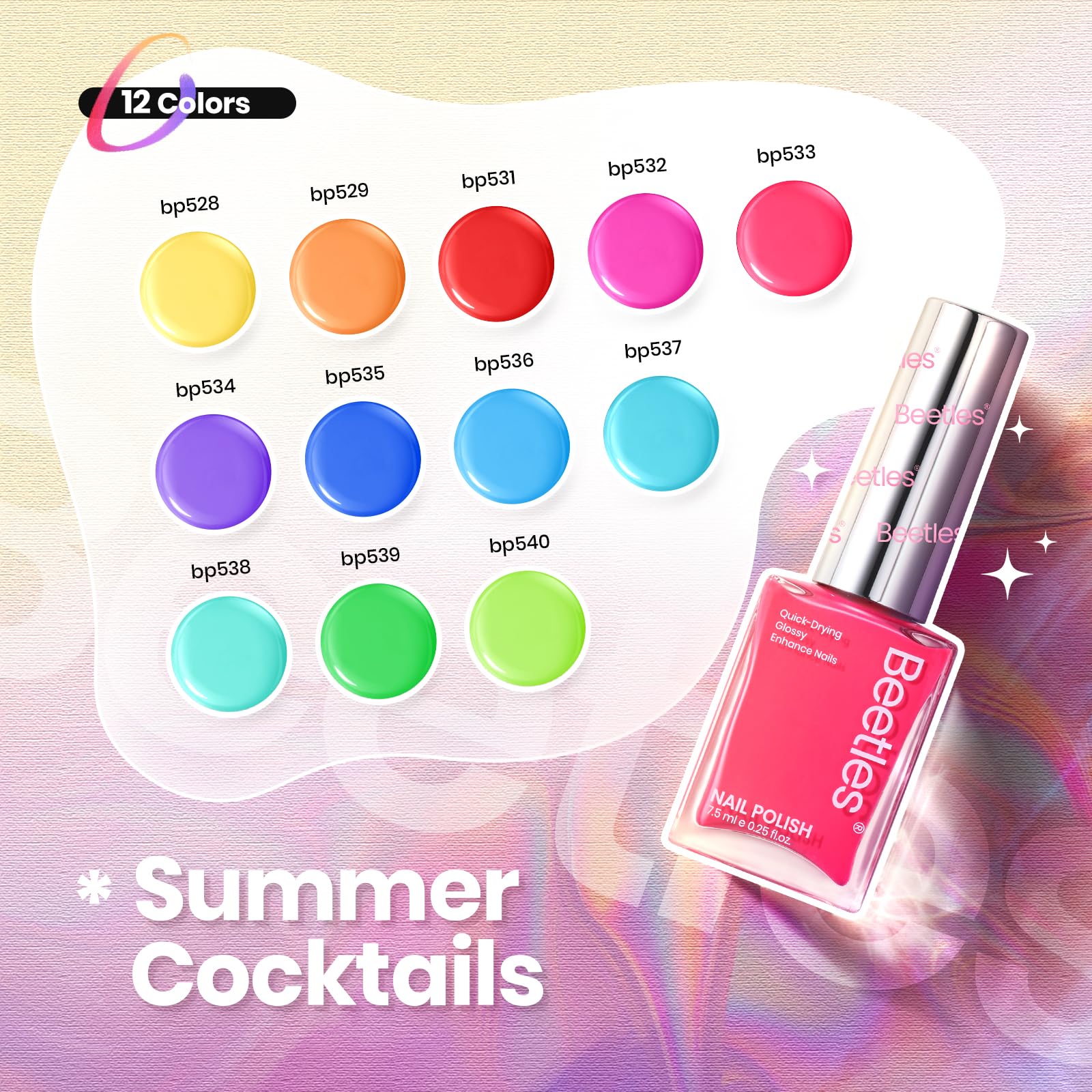 (Each $2.49) Summer Cocktails | 12 Neon Colors Air Dry Nail Polish