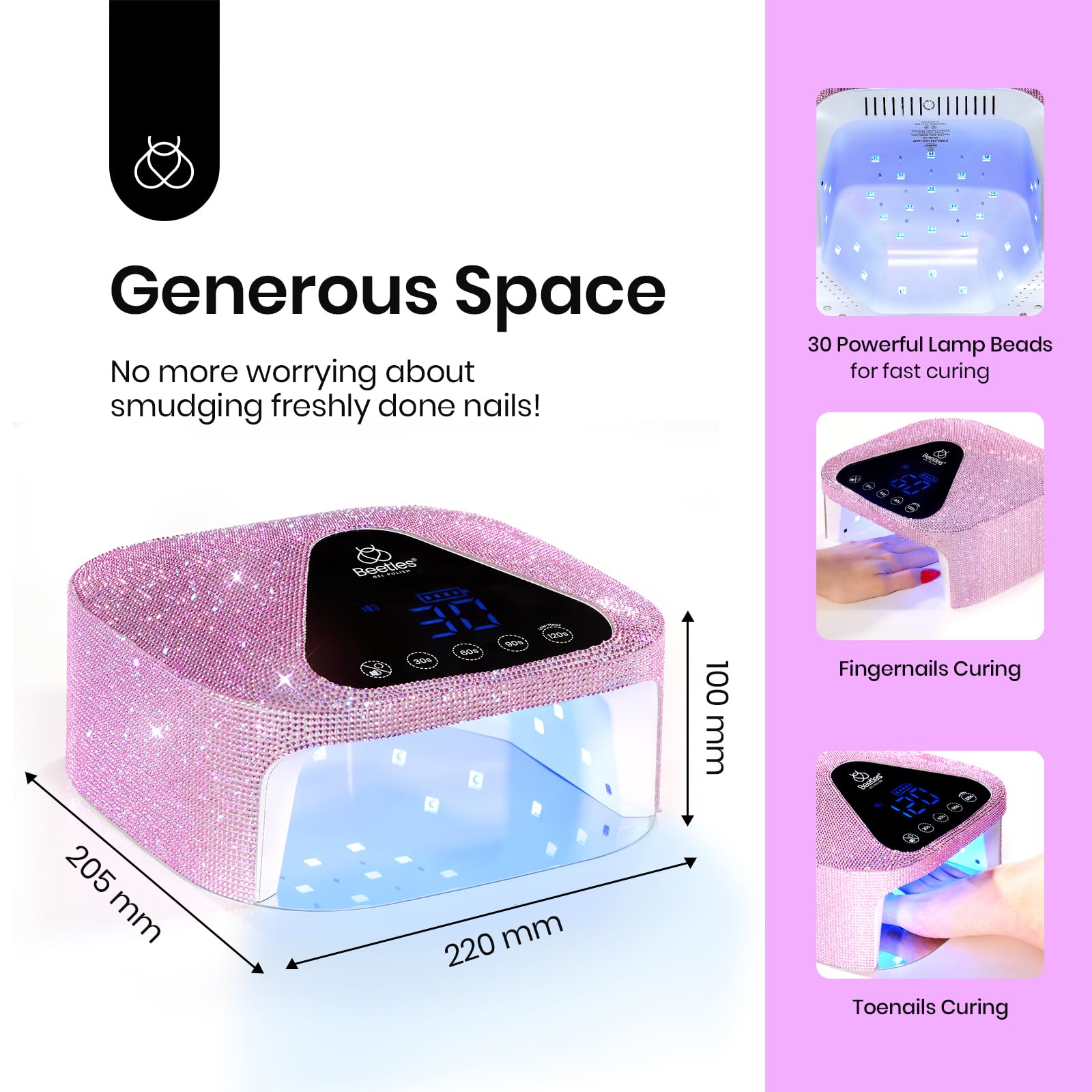 (Free Laser Tote Bag) Rhinestones UV Nail Lamp Cordless Rechargeable with 4 Modes Professional
