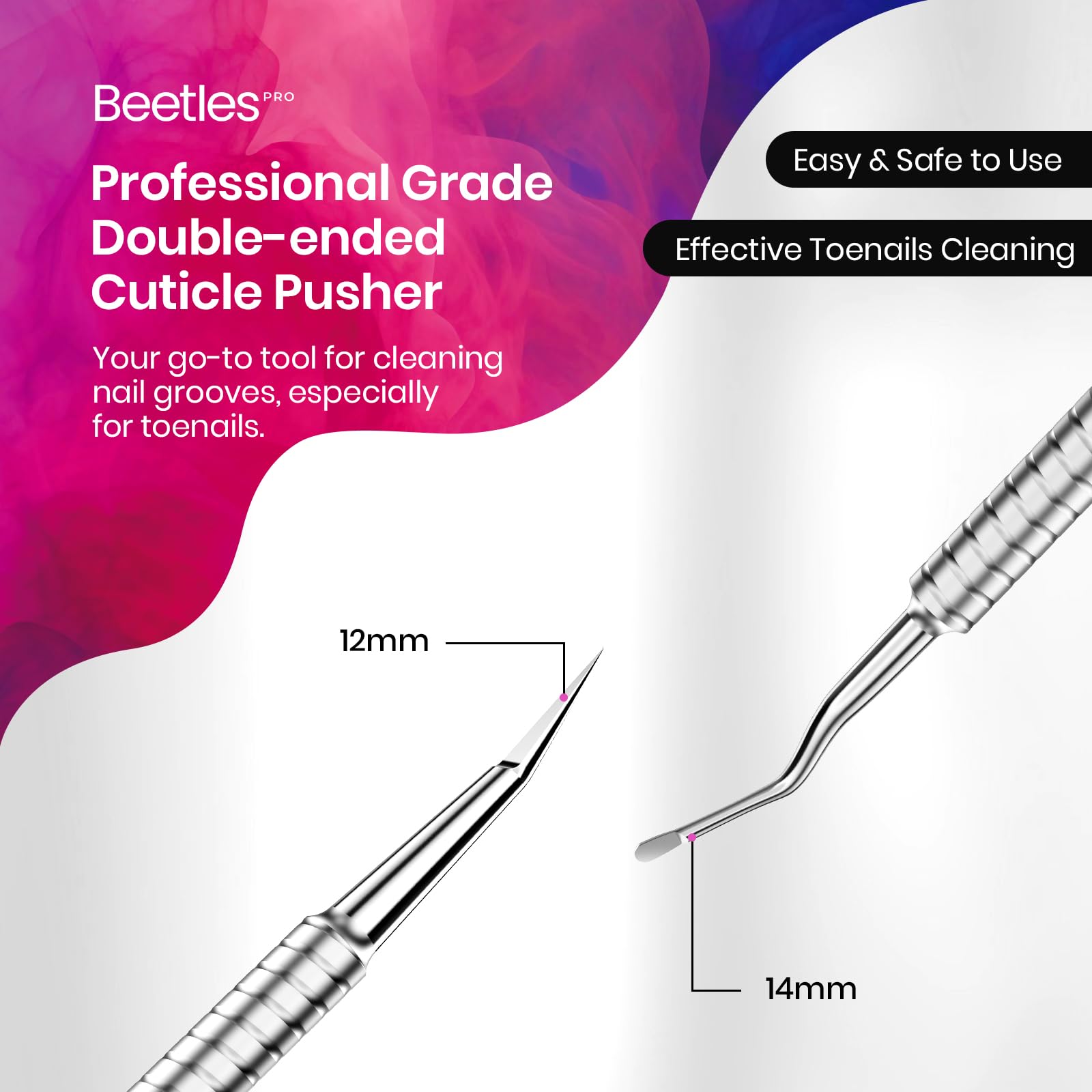 Pointed Tip(12mm) & Cuticle Scoop(14mm) Beetles Cuticle Nippers Professional Trimmer